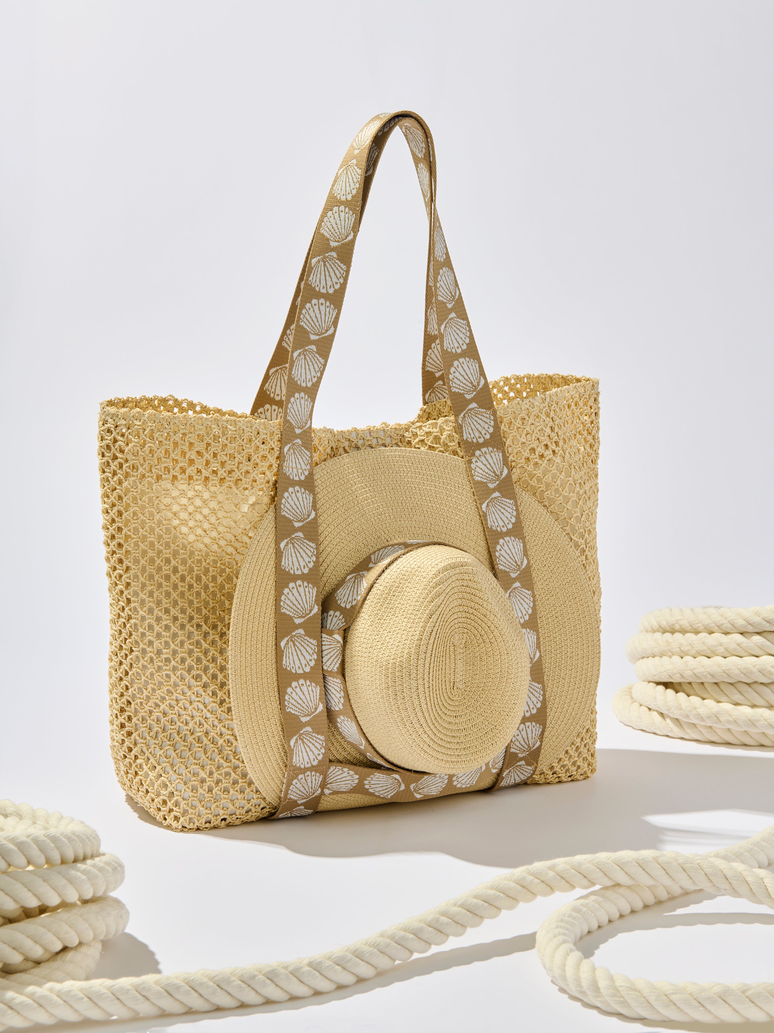 Shiraleah Shelly Tote and Hat Set, Tan