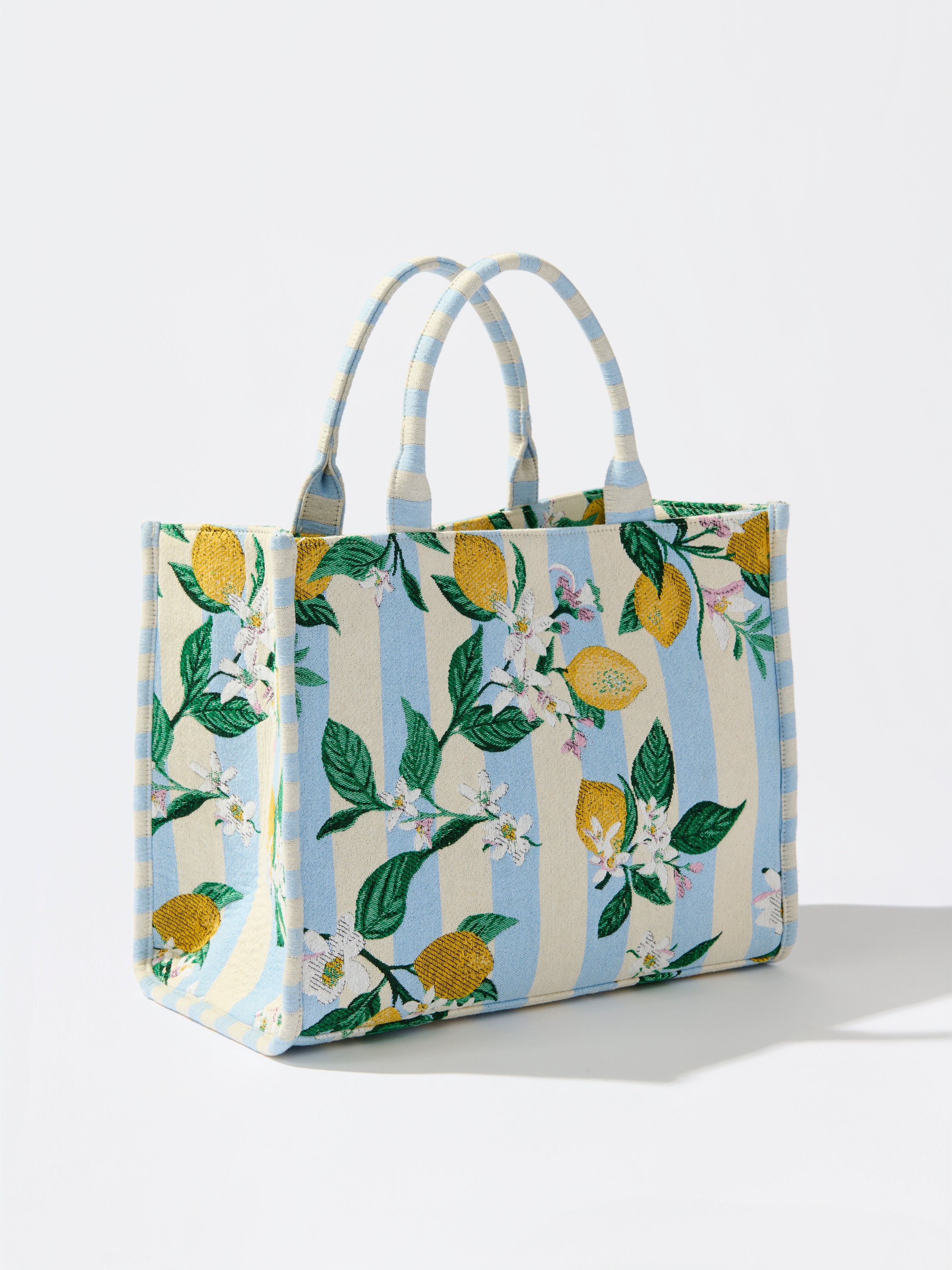 Shiraleah Lemon Stripe Jacquard Tote, Blue