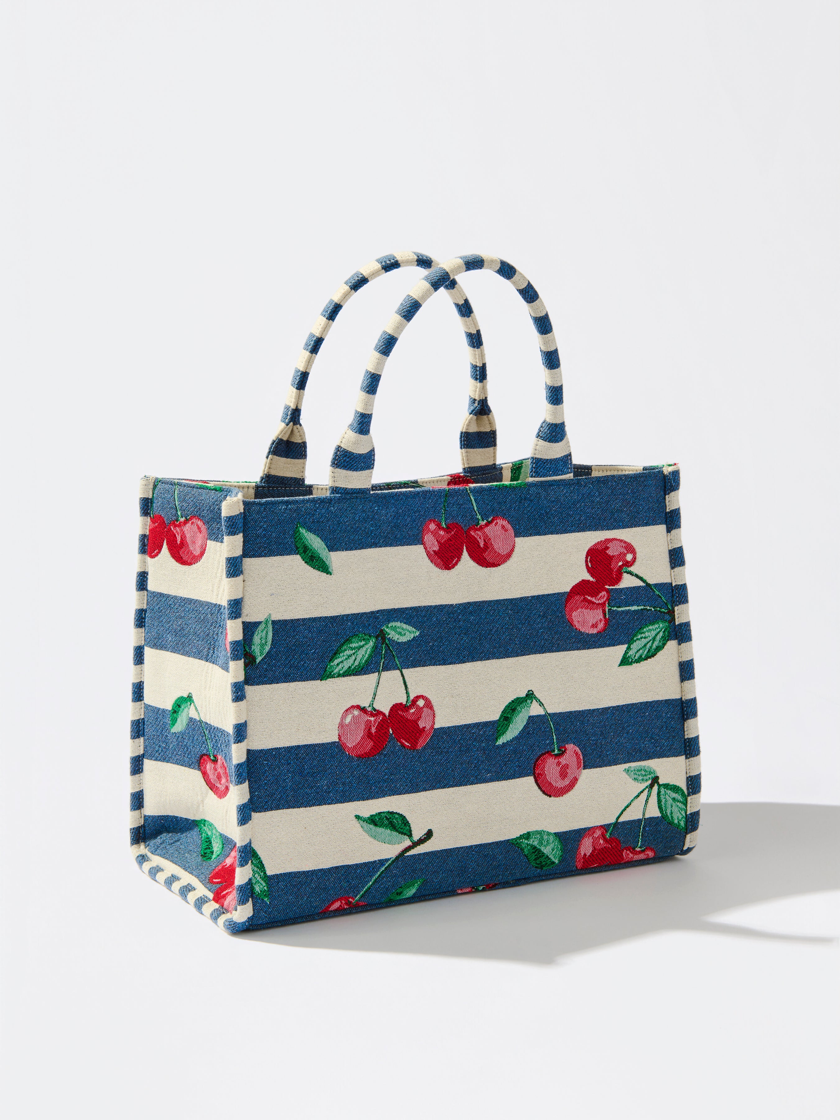 Shiraleah Cherry Stripe Jacquard Tote, Navy