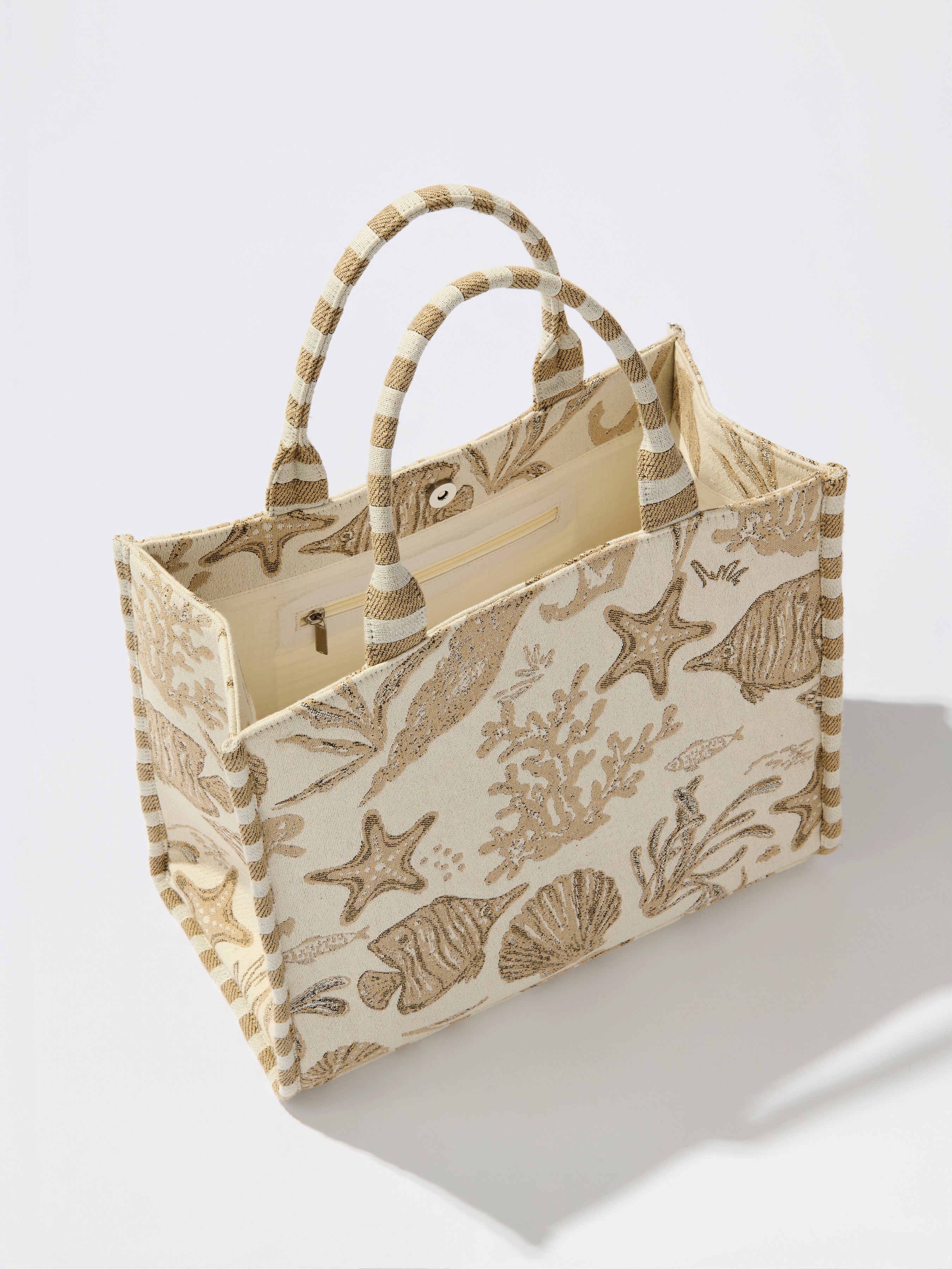 Shiraleah Coastal Jacquard Tote, Beige