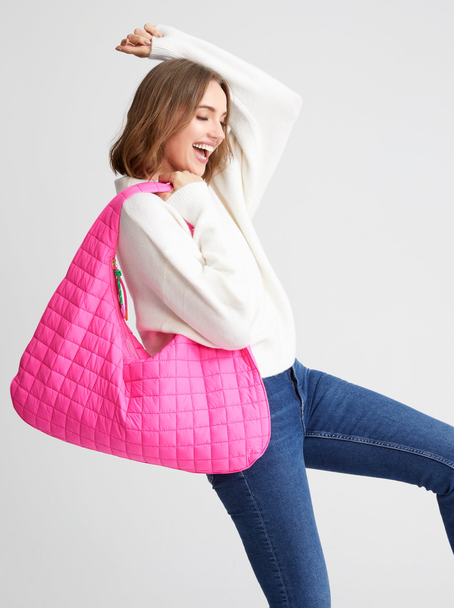 Shiraleah Ezra Quilted Nylon Hobo MAGENTA