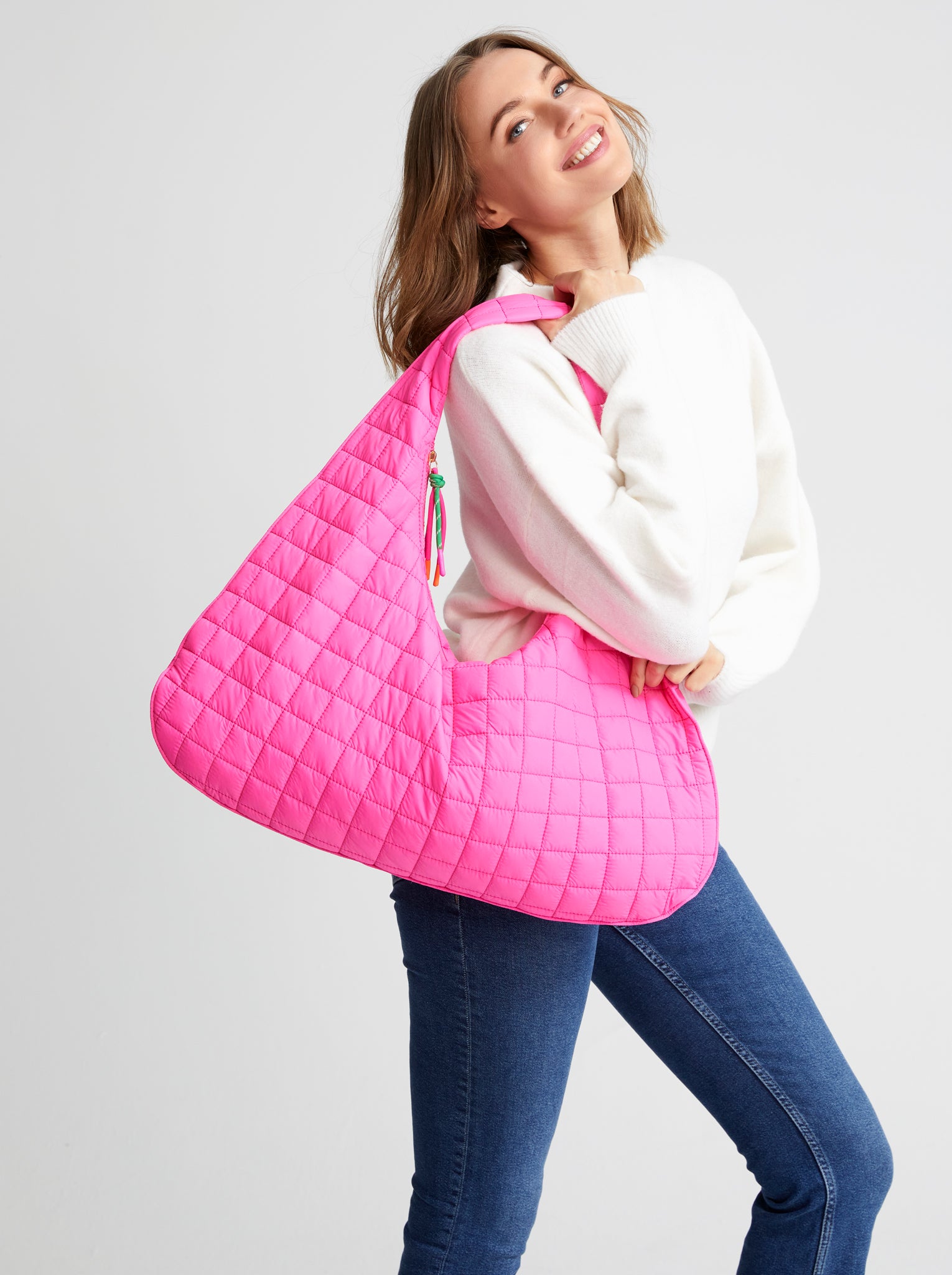 Shiraleah Ezra Quilted Nylon Hobo MAGENTA