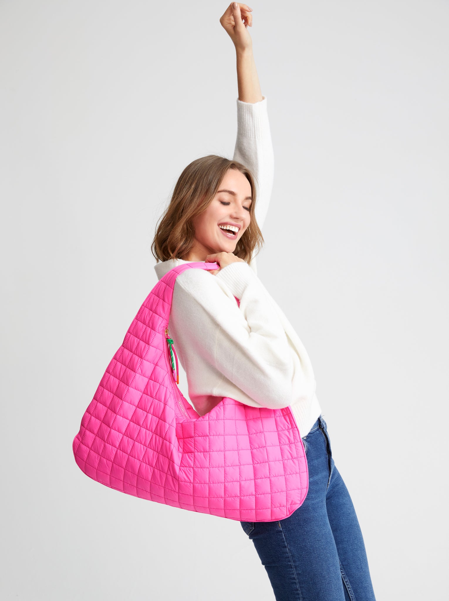 Shiraleah Ezra Quilted Nylon Hobo MAGENTA