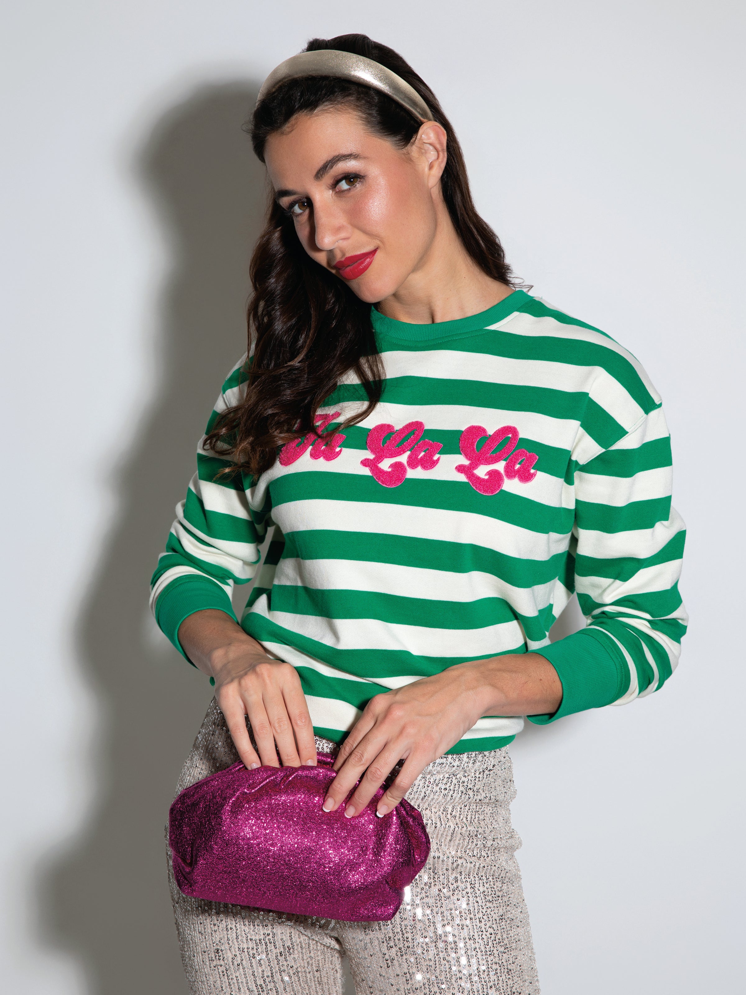 Shiraleah "Fa La La" Stripe Classic Sweatshirt, Green