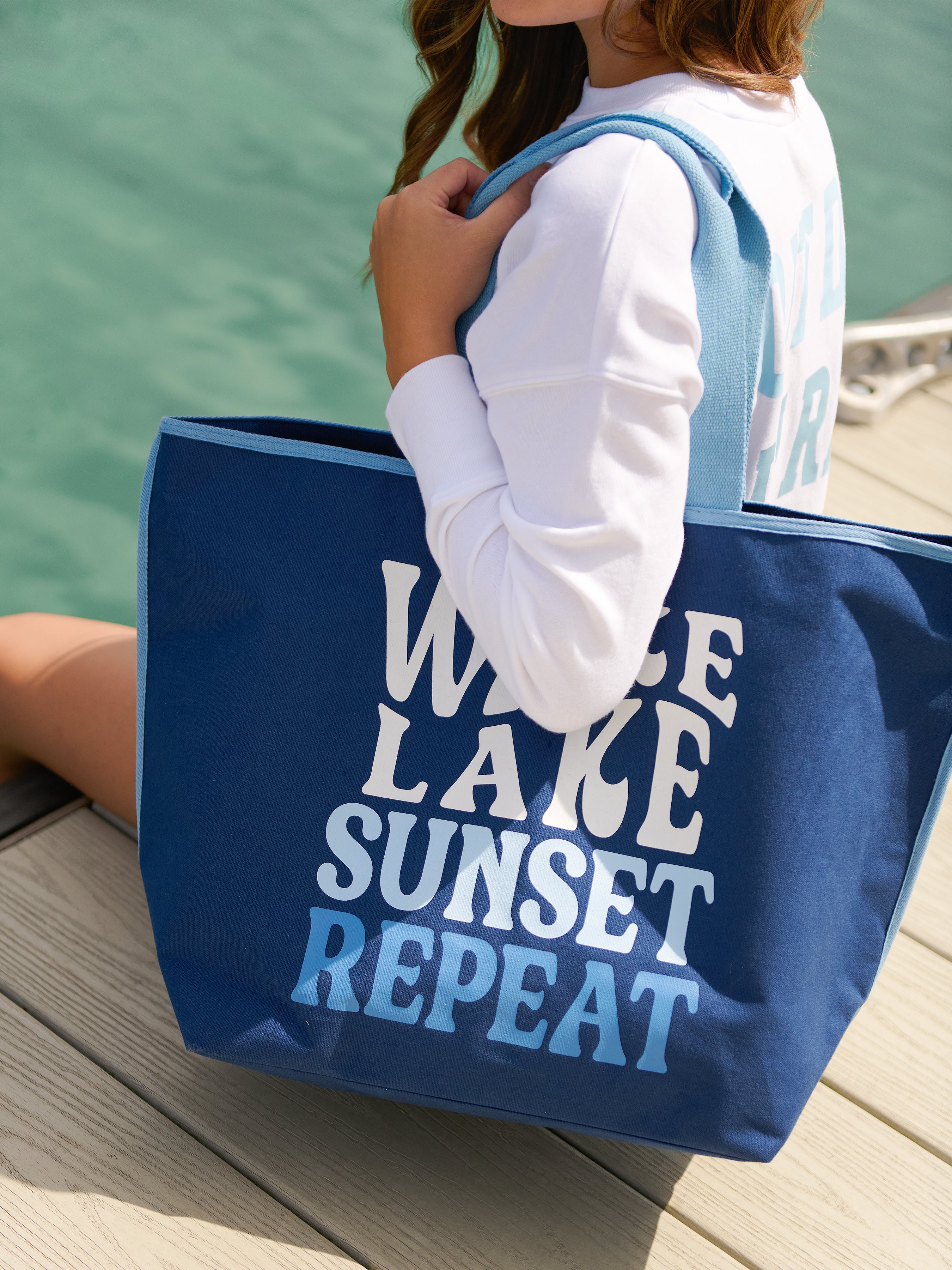 Shiraleah "Wake, Lake, Sunset, Repeat" Tote, Navy