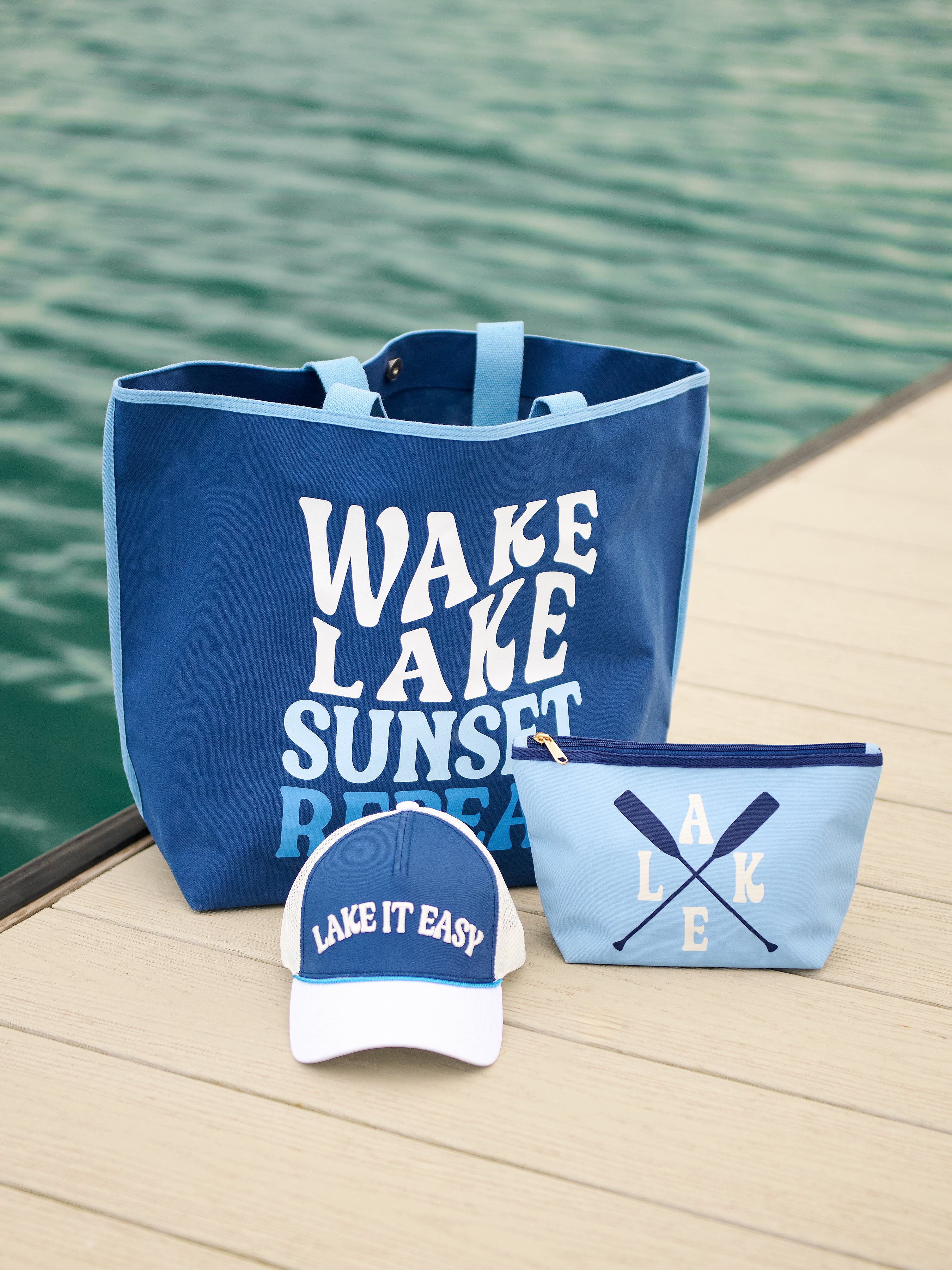 Shiraleah "Wake, Lake, Sunset, Repeat" Tote, Navy