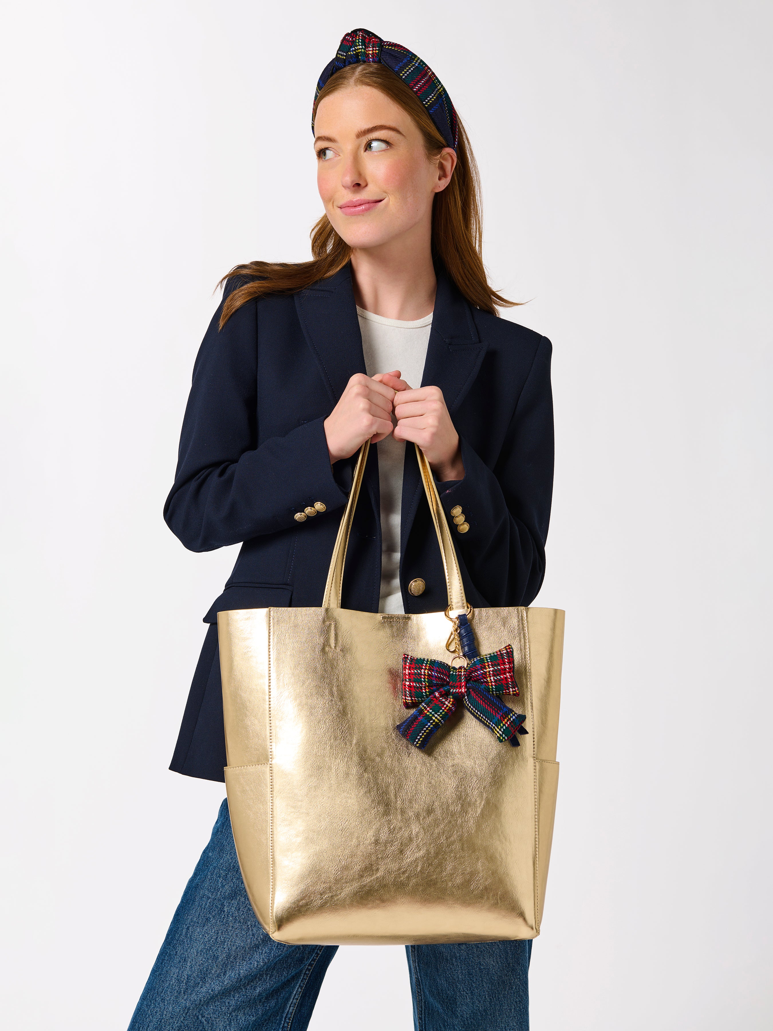Shiraleah Plaid Bow Bag Charm/Key Ring NAVY