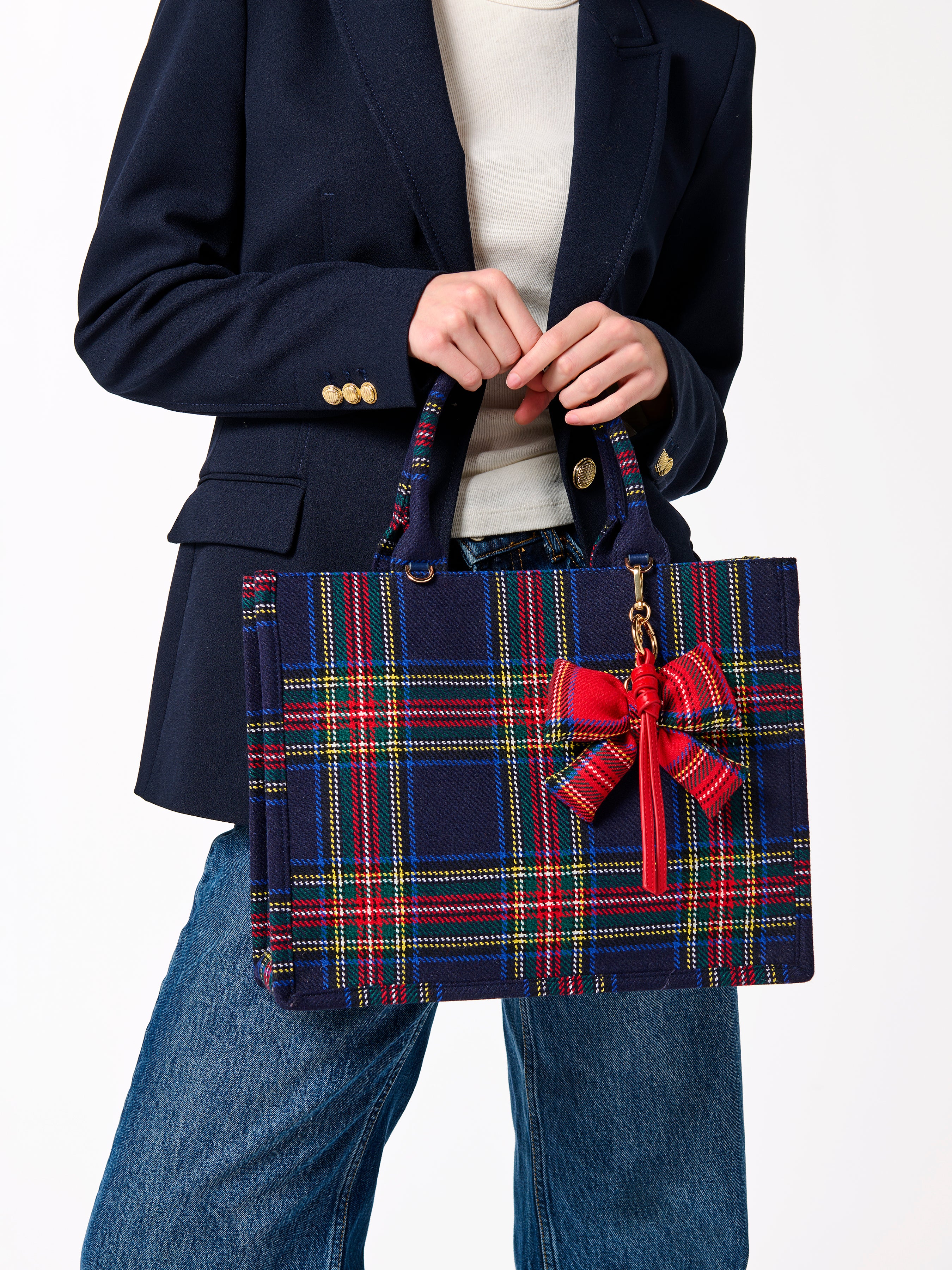 Shiraleah Plaid Bow Bag Charm/Key Ring RED