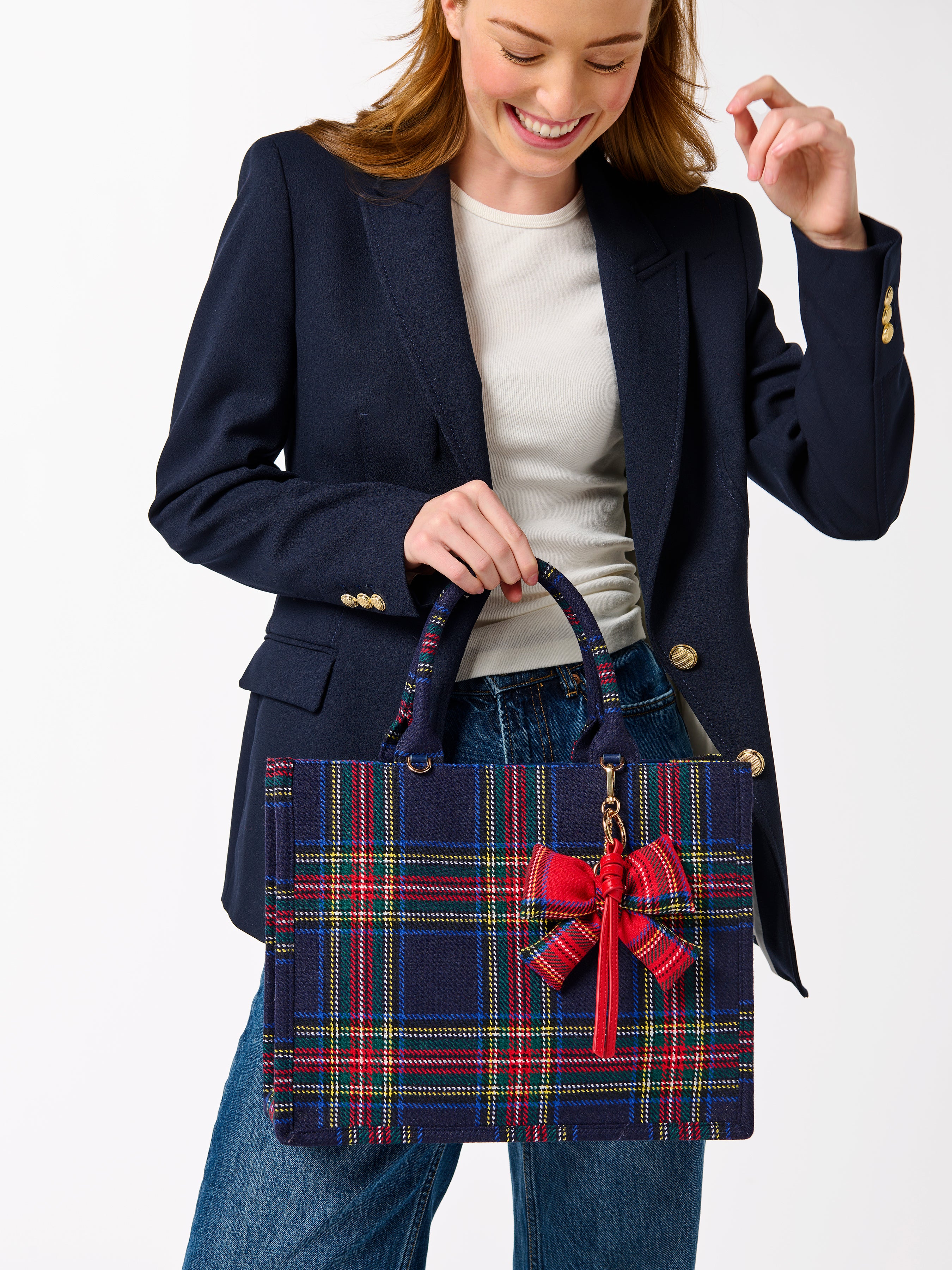 Shiraleah Plaid Bow Bag Charm/Key Ring RED