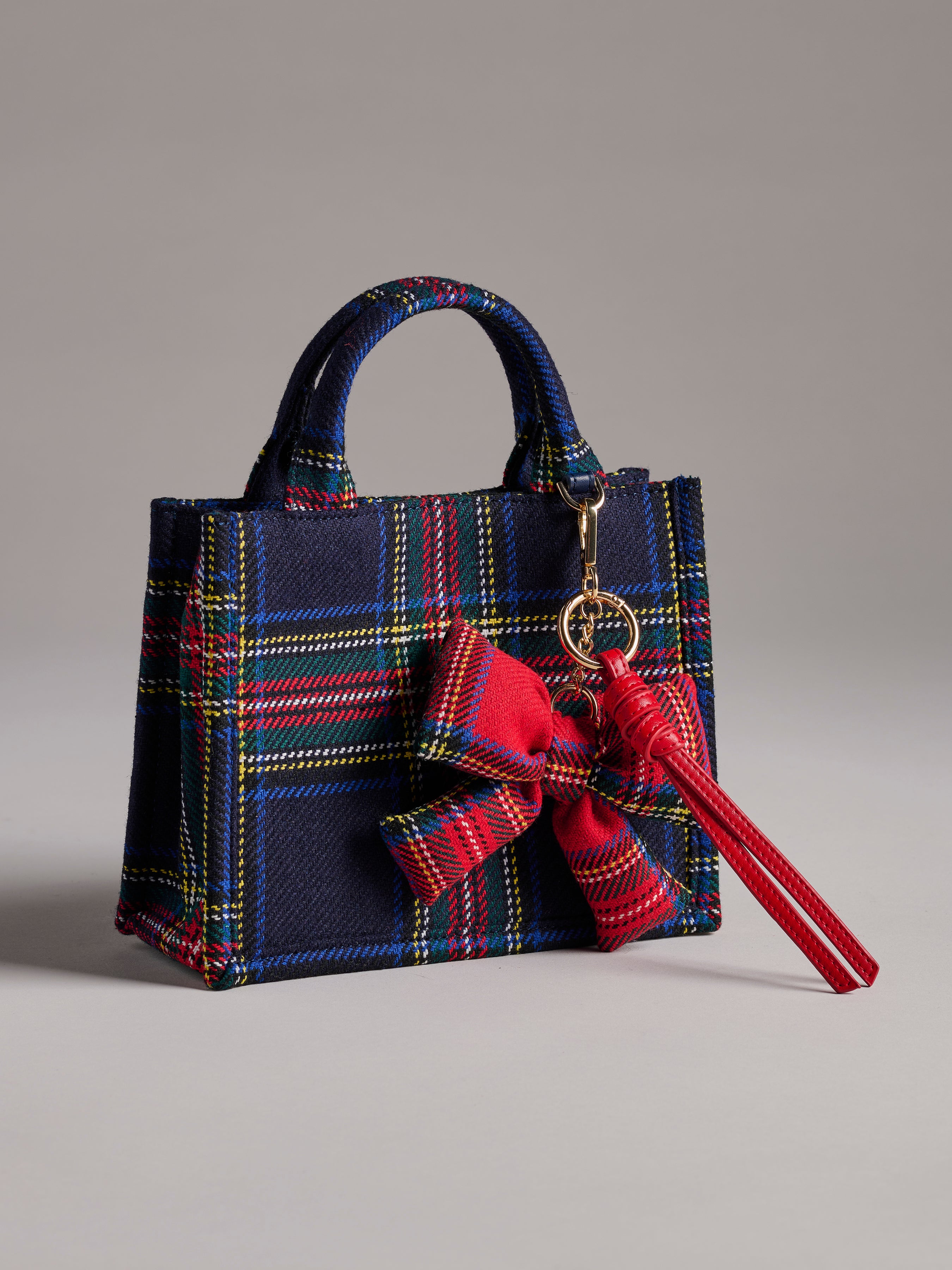 Shiraleah Plaid Bow Bag Charm/Key Ring RED