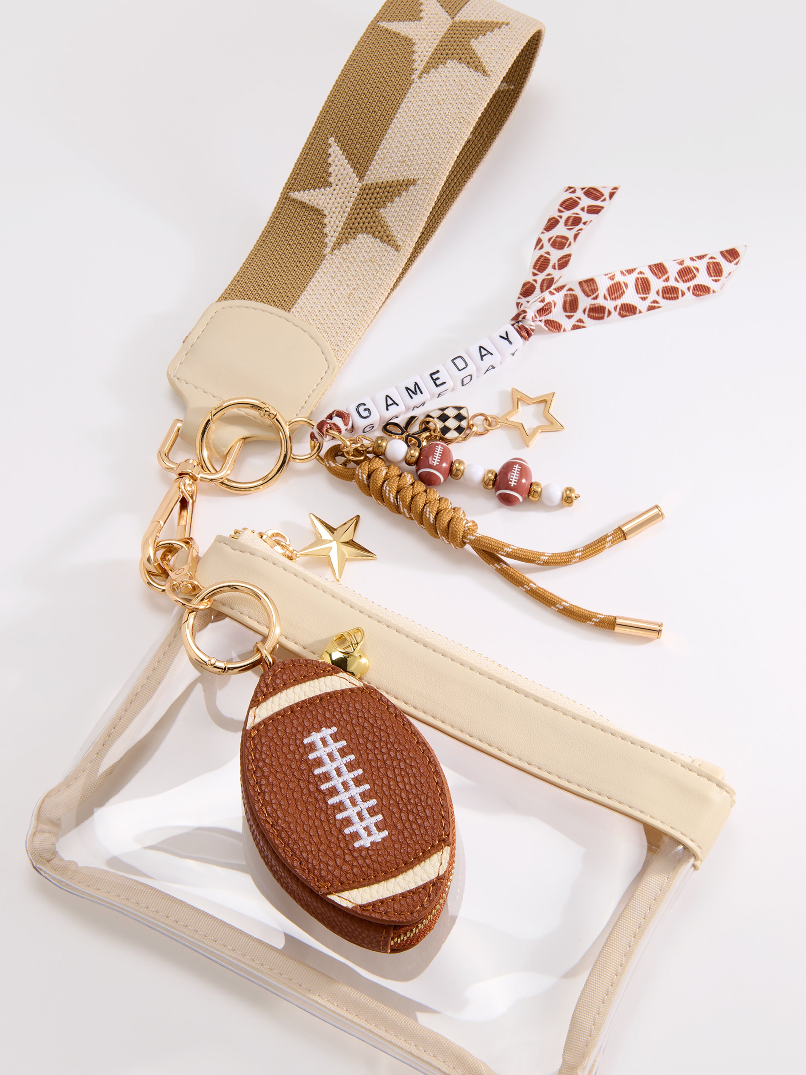Shiraleah Football Zip Pouch Bag Charm/Key Ring, Brown