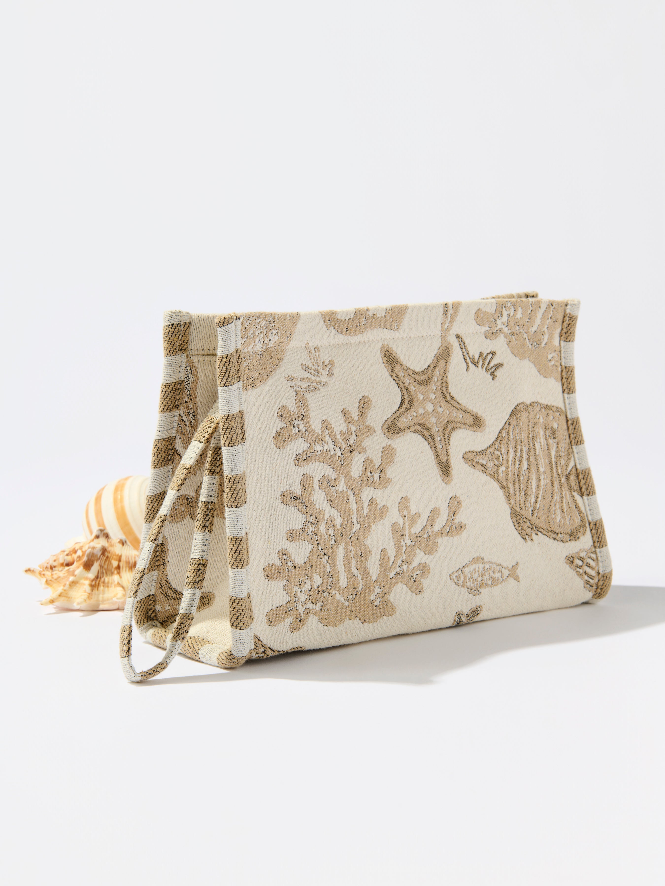 Shiraleah Coastal Jacquard Wristlet Pouch, Beige