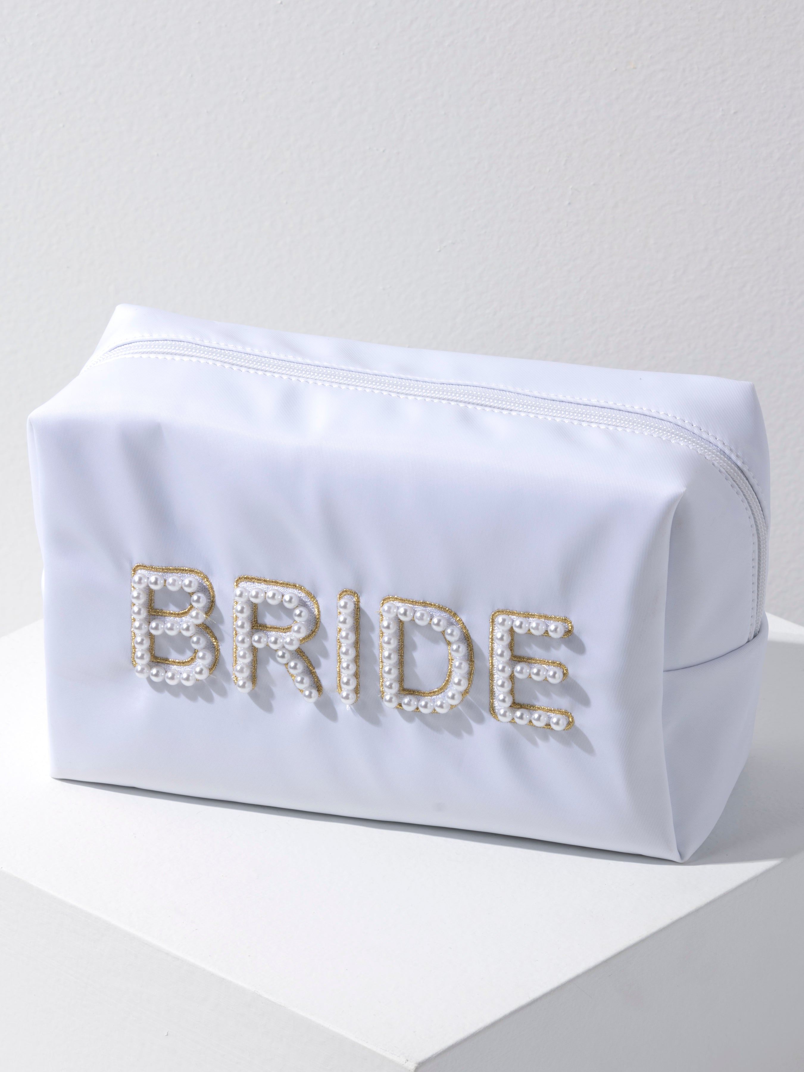 Shiraleah Pearl "Bride" Large Zip Pouch, White