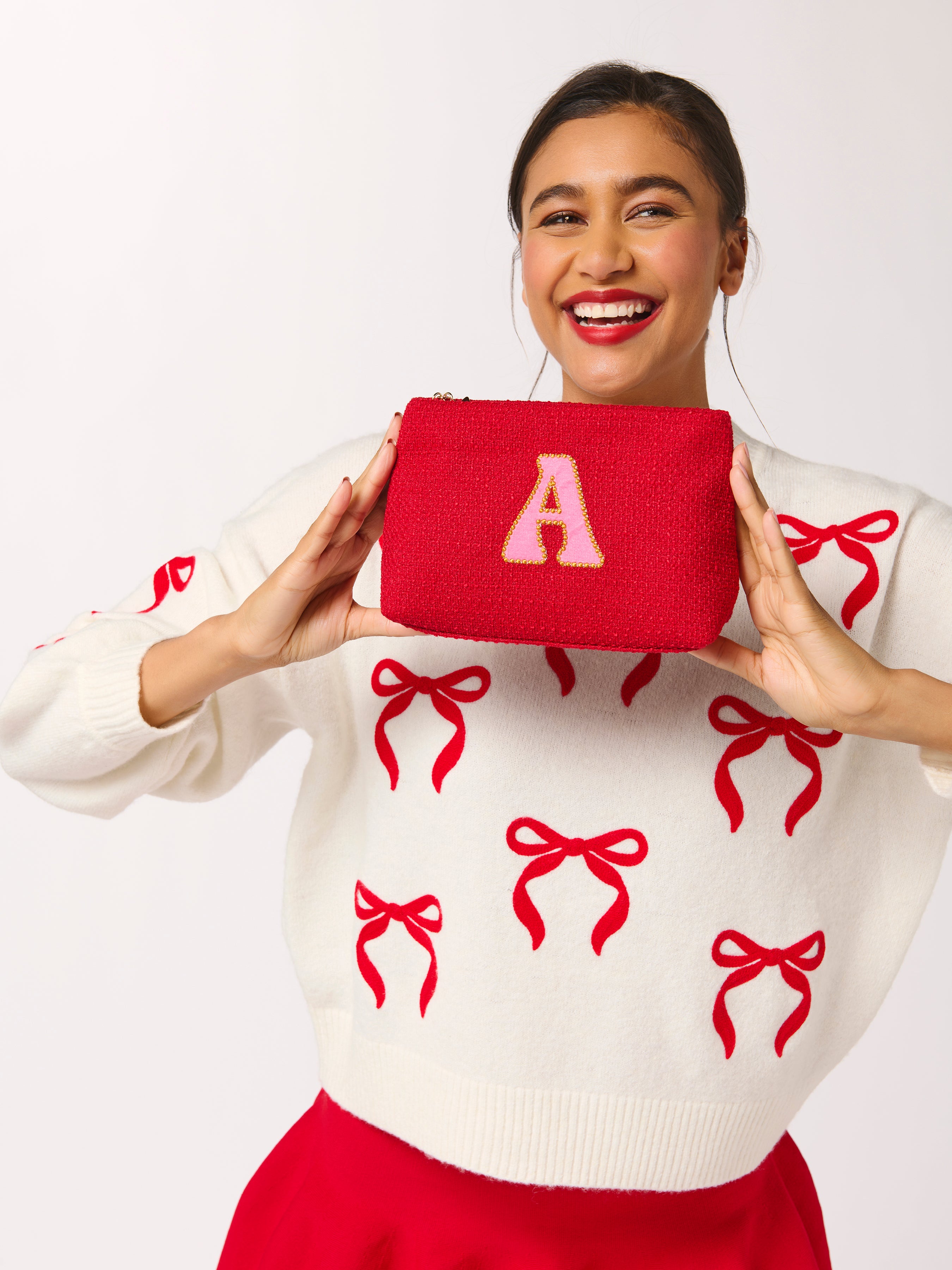 Shiraleah "A" Mara Initial Zip Pouch, Red