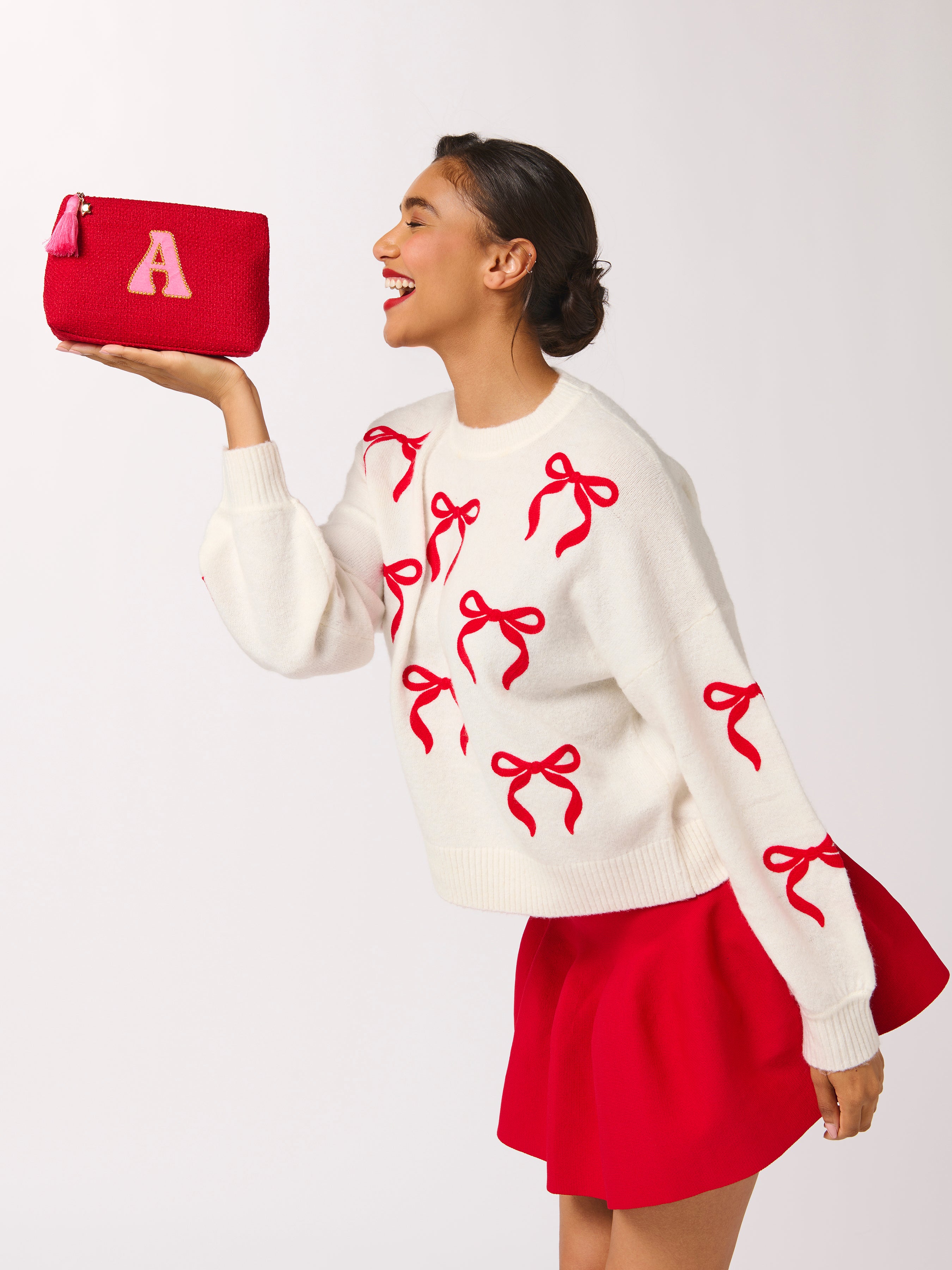 Shiraleah "A" Mara Initial Zip Pouch, Red