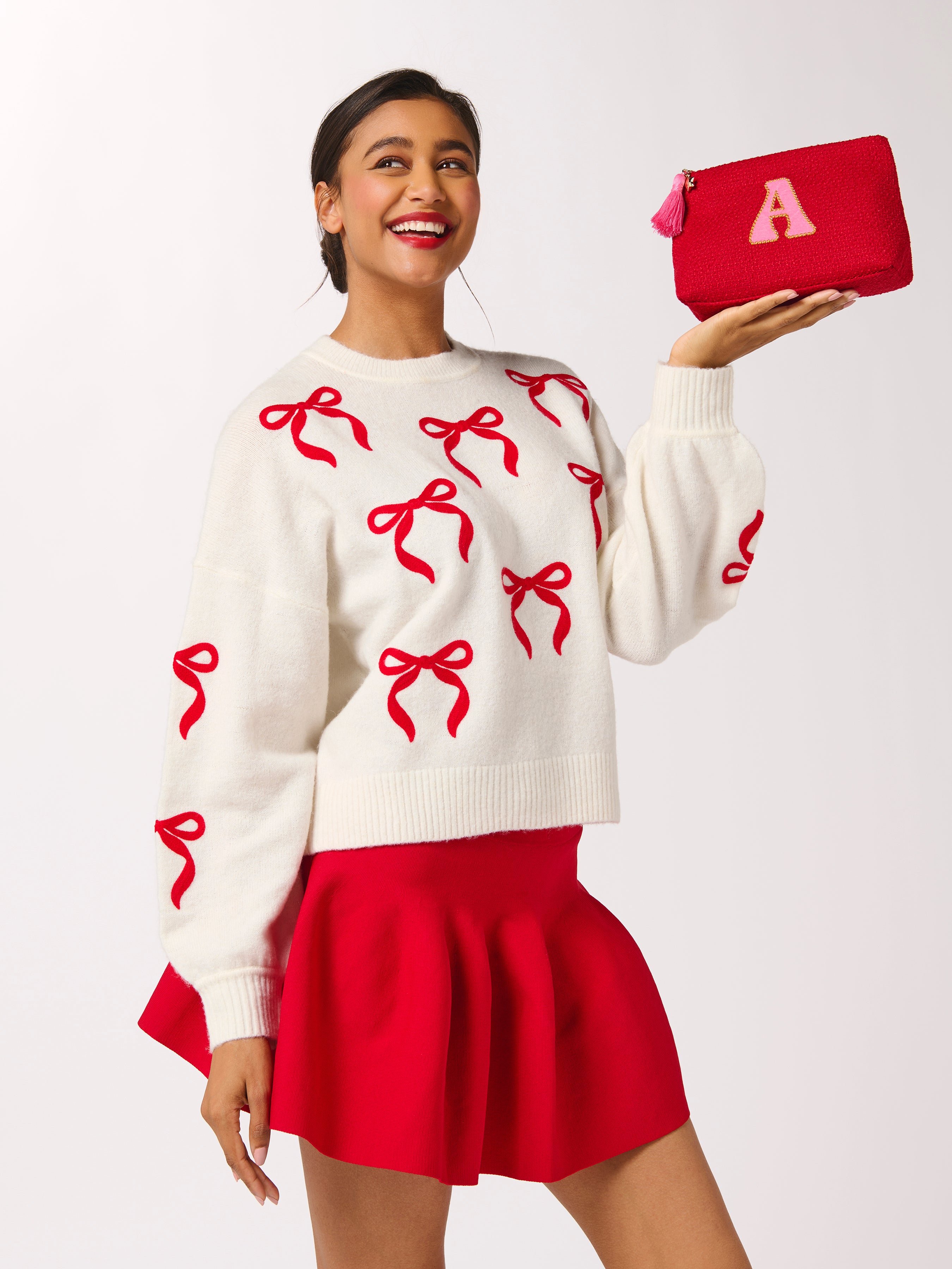 Shiraleah "A" Mara Initial Zip Pouch, Red