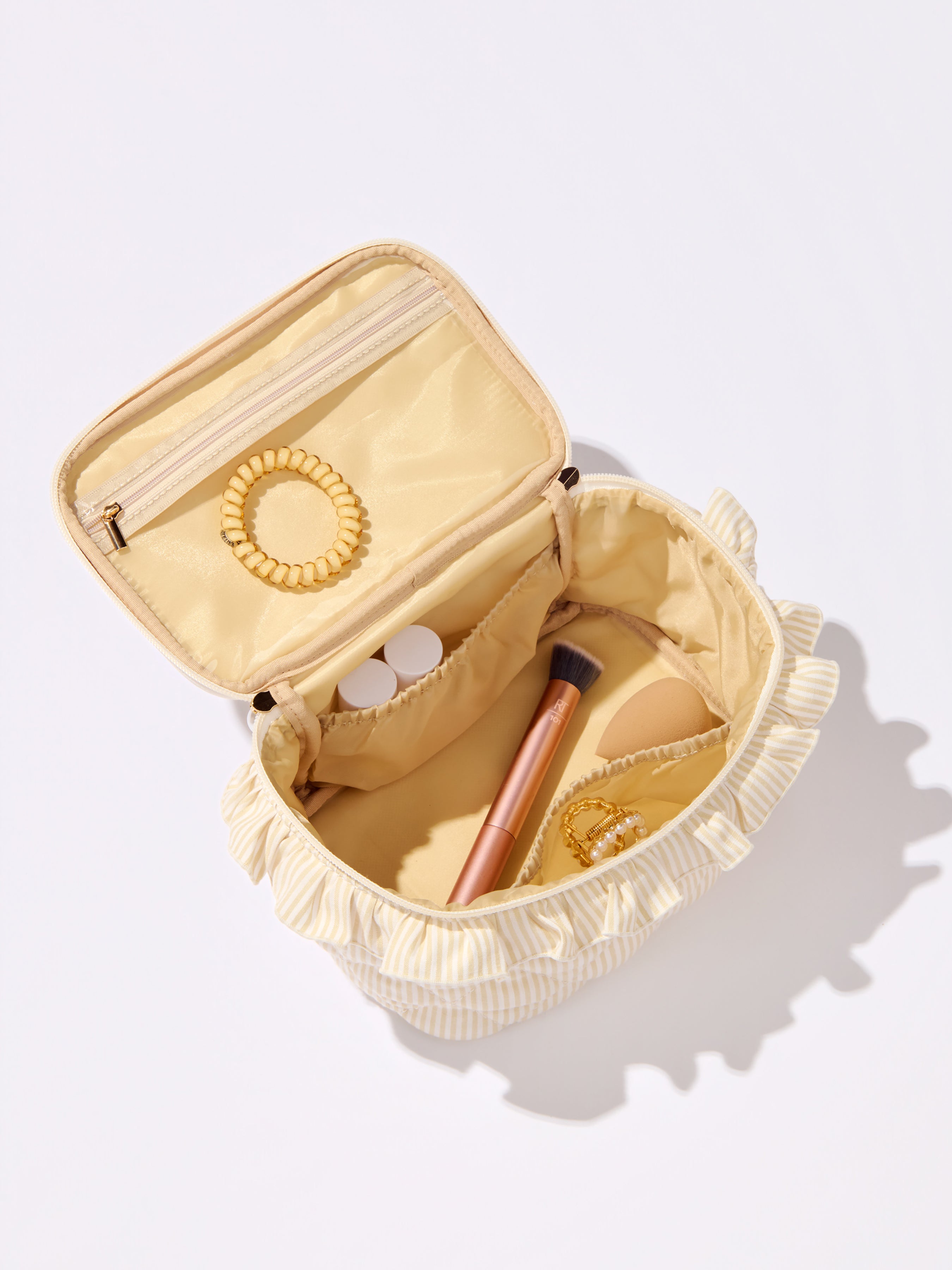 Shiraleah Ruffle Cosmetic Case, Beige