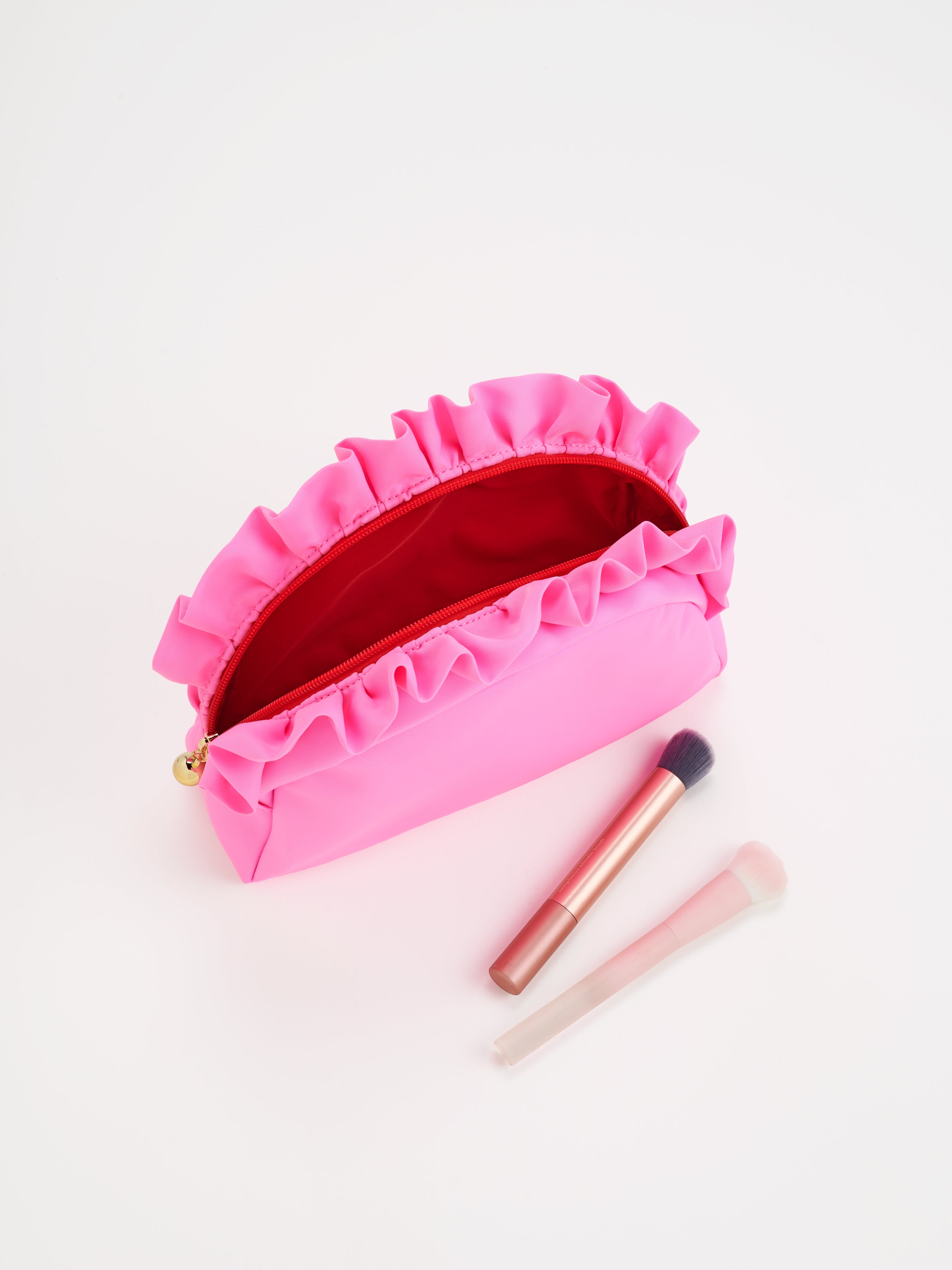 Shiraleah Solid Ruffle Large Zip Pouch, Pink