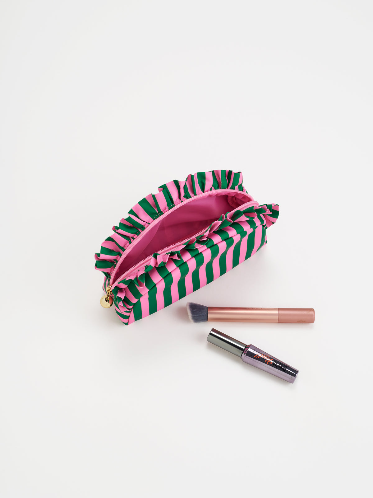 Shiraleah Stripe Ruffle Small Zip Pouch GREEN / OS