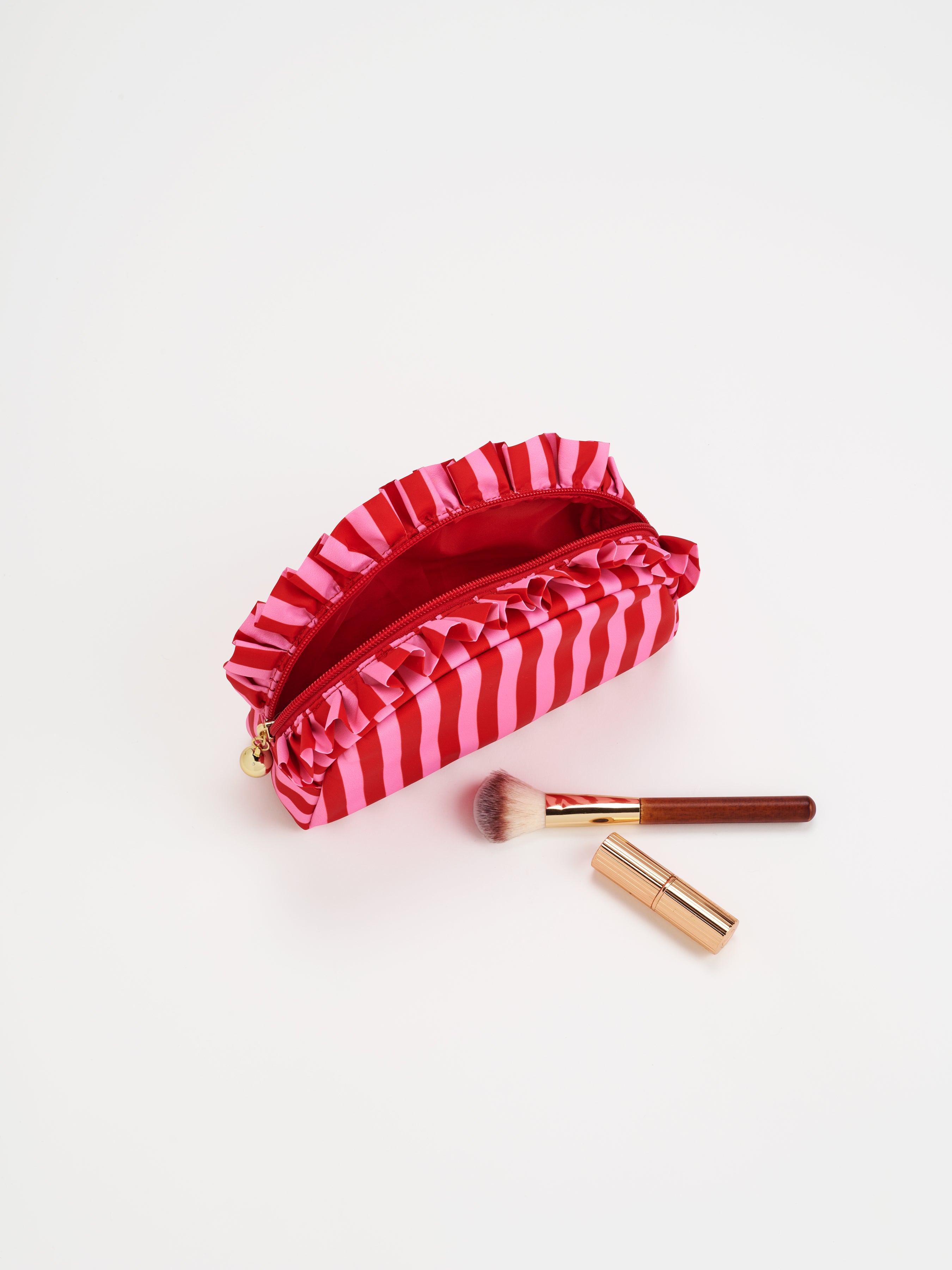 Shiraleah Stripe Ruffle Small Zip Pouch RED / OS