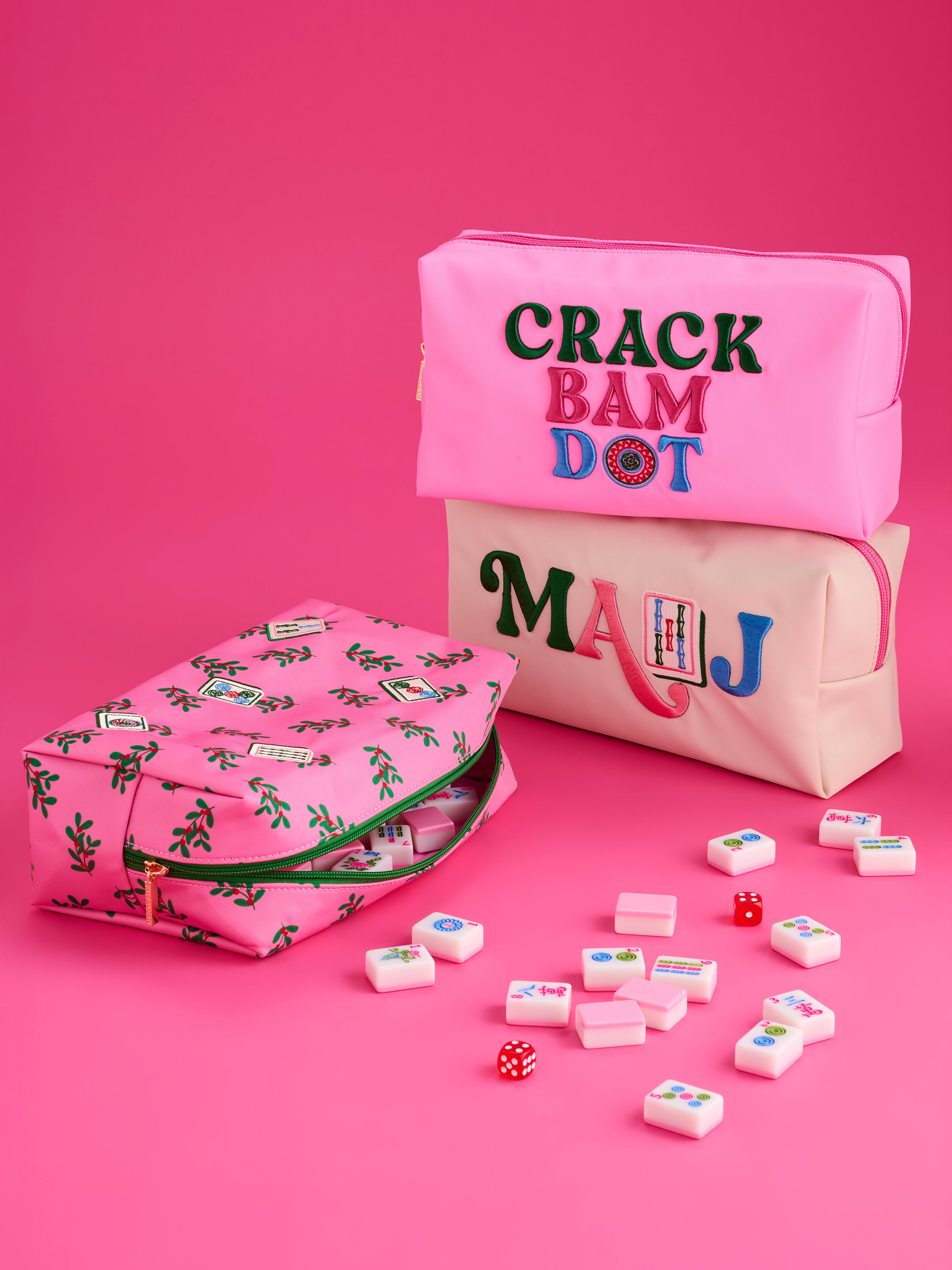 Shiraleah Mahjong Tiles Zip Pouch, Pink