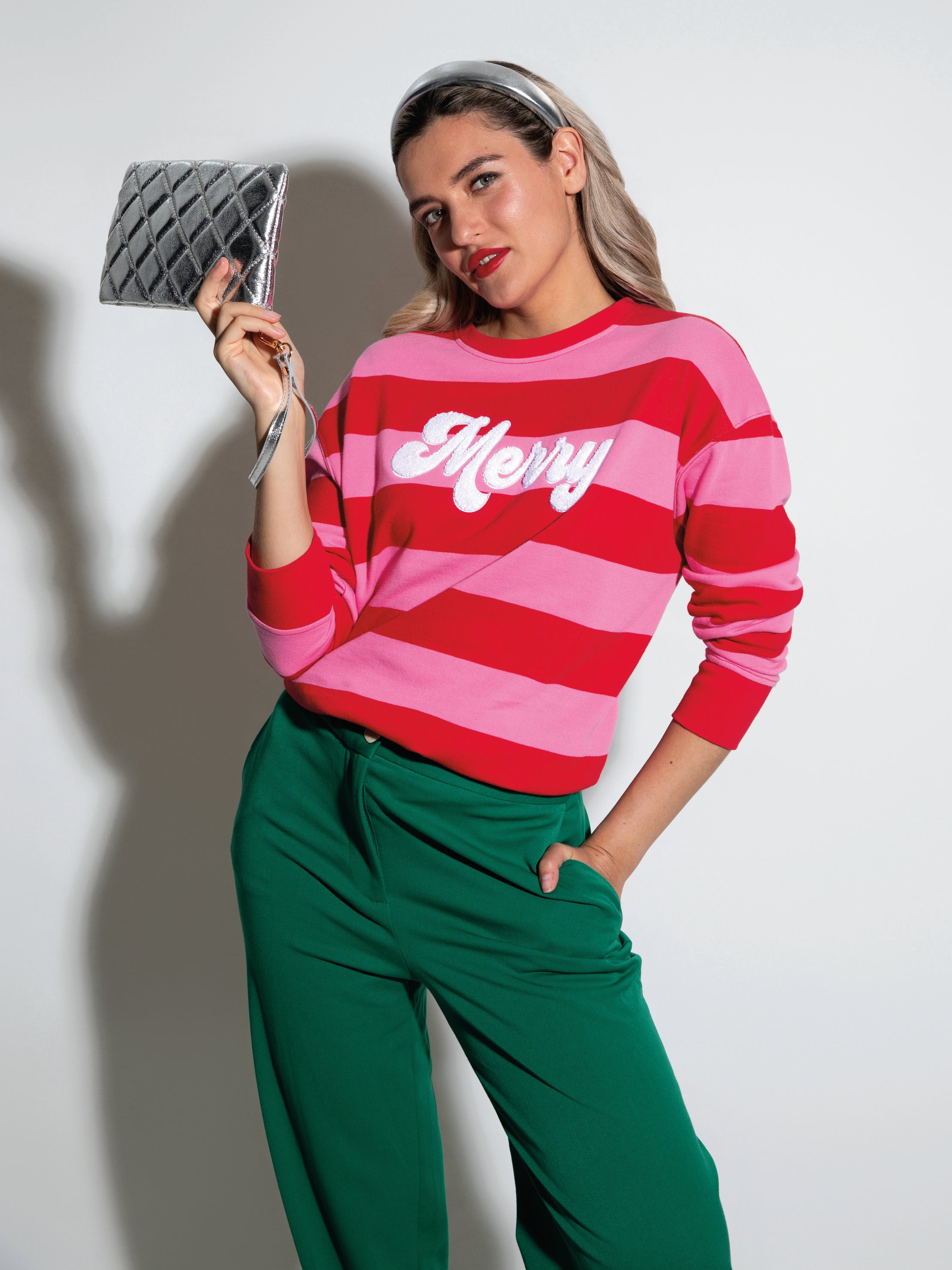Shiraleah "Merry" Stripe Classic Sweatshirt, Pink
