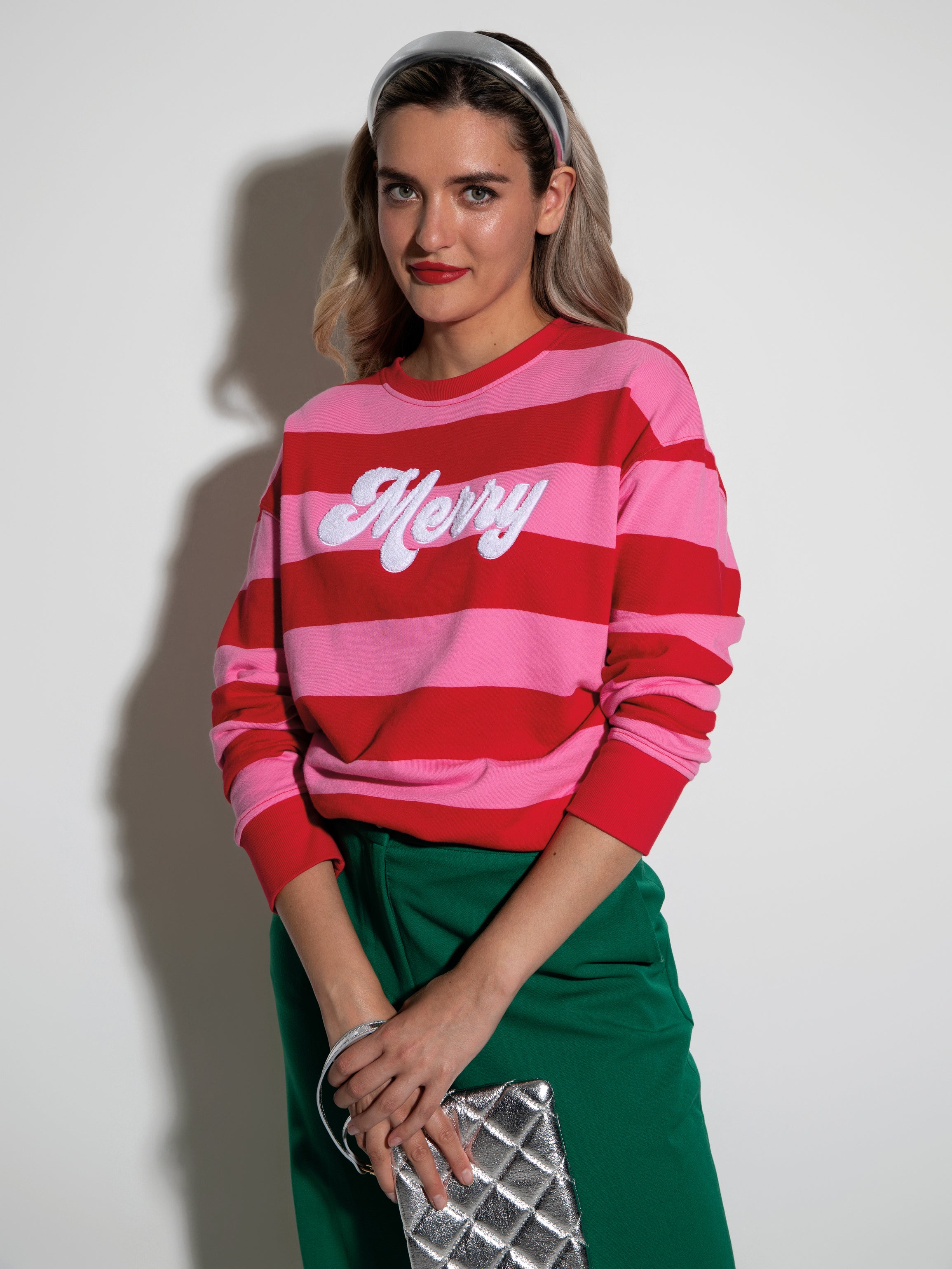 Shiraleah "Merry" Stripe Classic Sweatshirt, Pink
