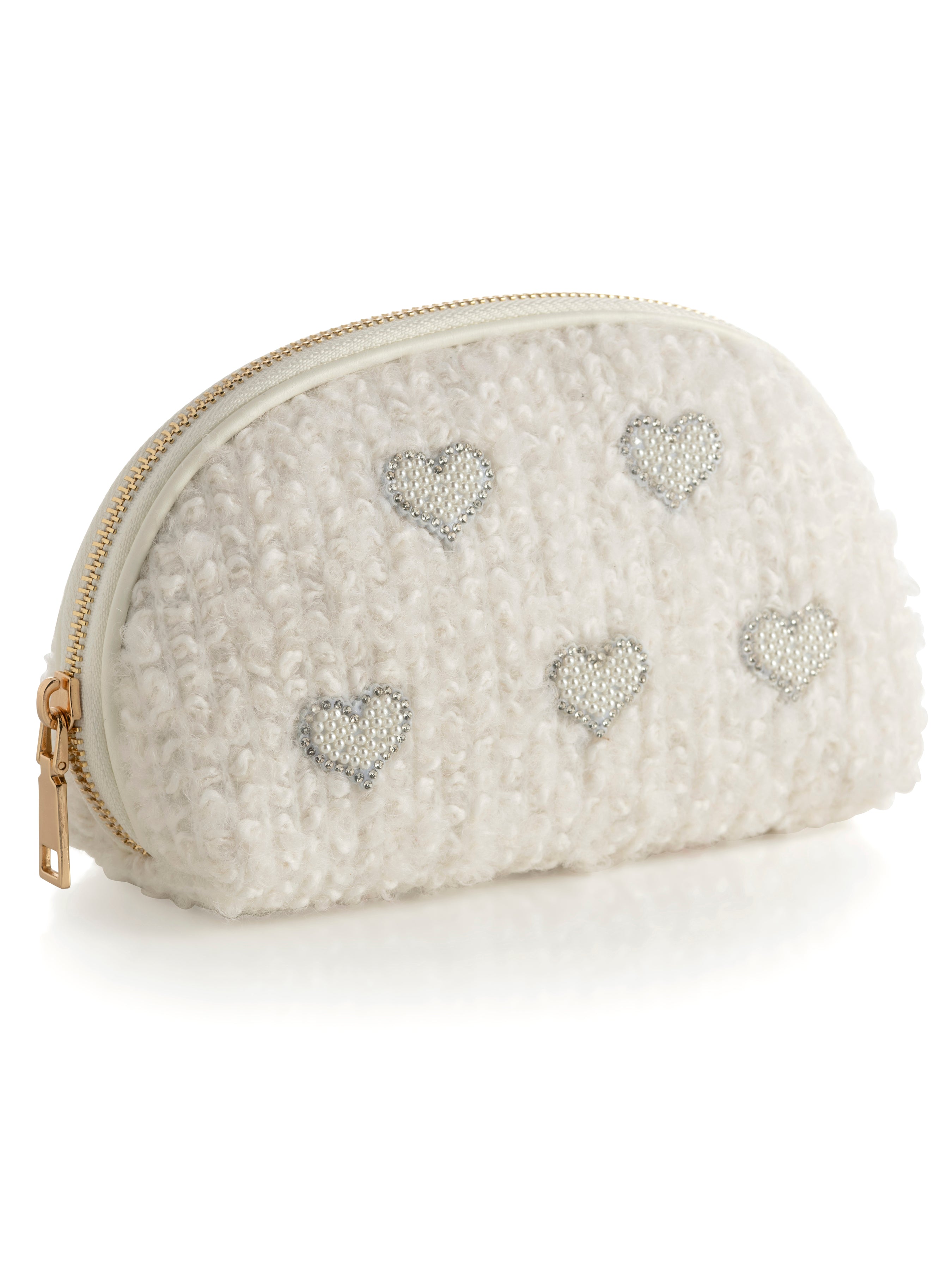 Shiraleah Hearts Boucle Zip Pouch, Ivory