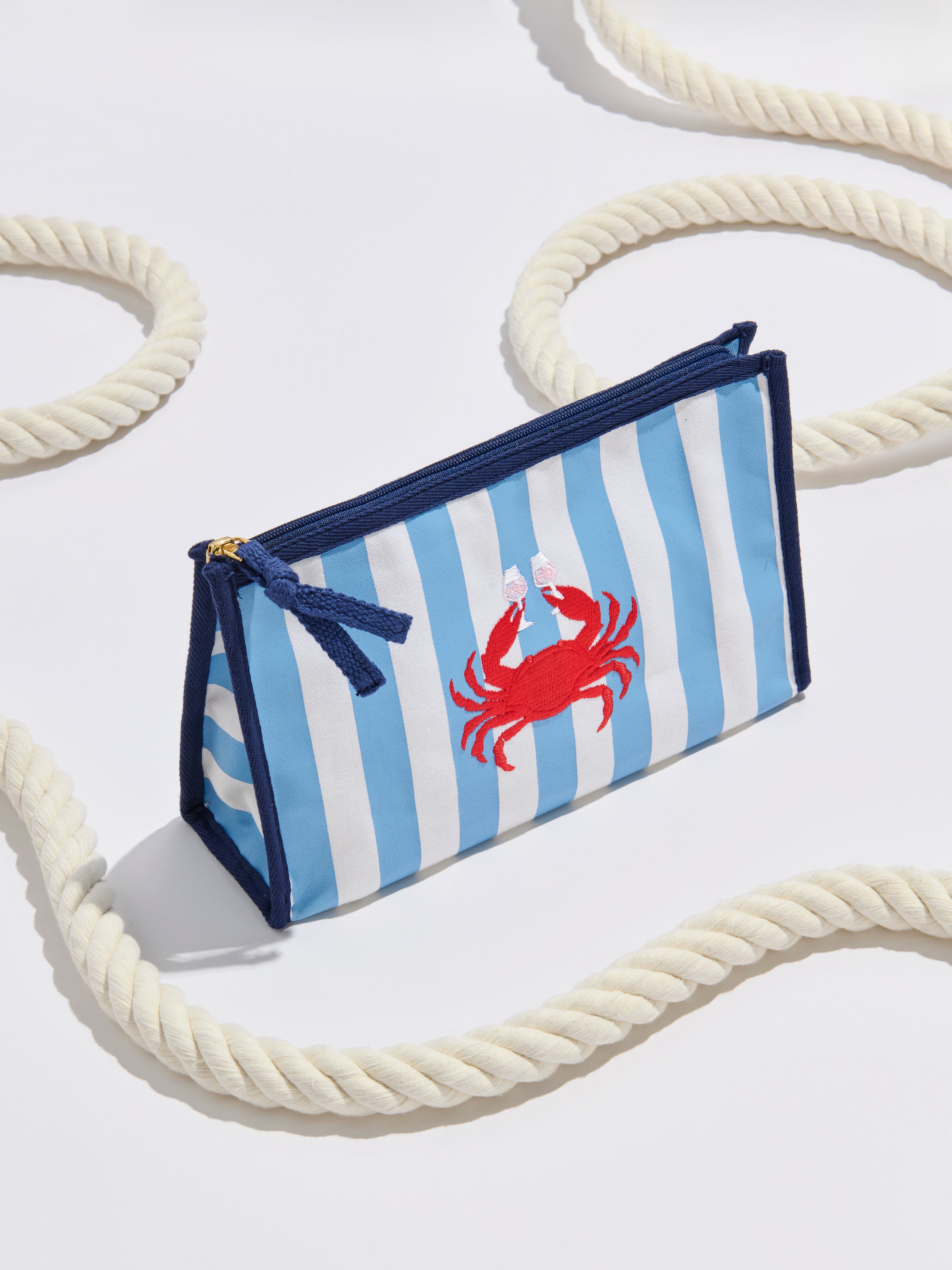 Shiraleah Crab & Rosé Zip Pouch, Blue