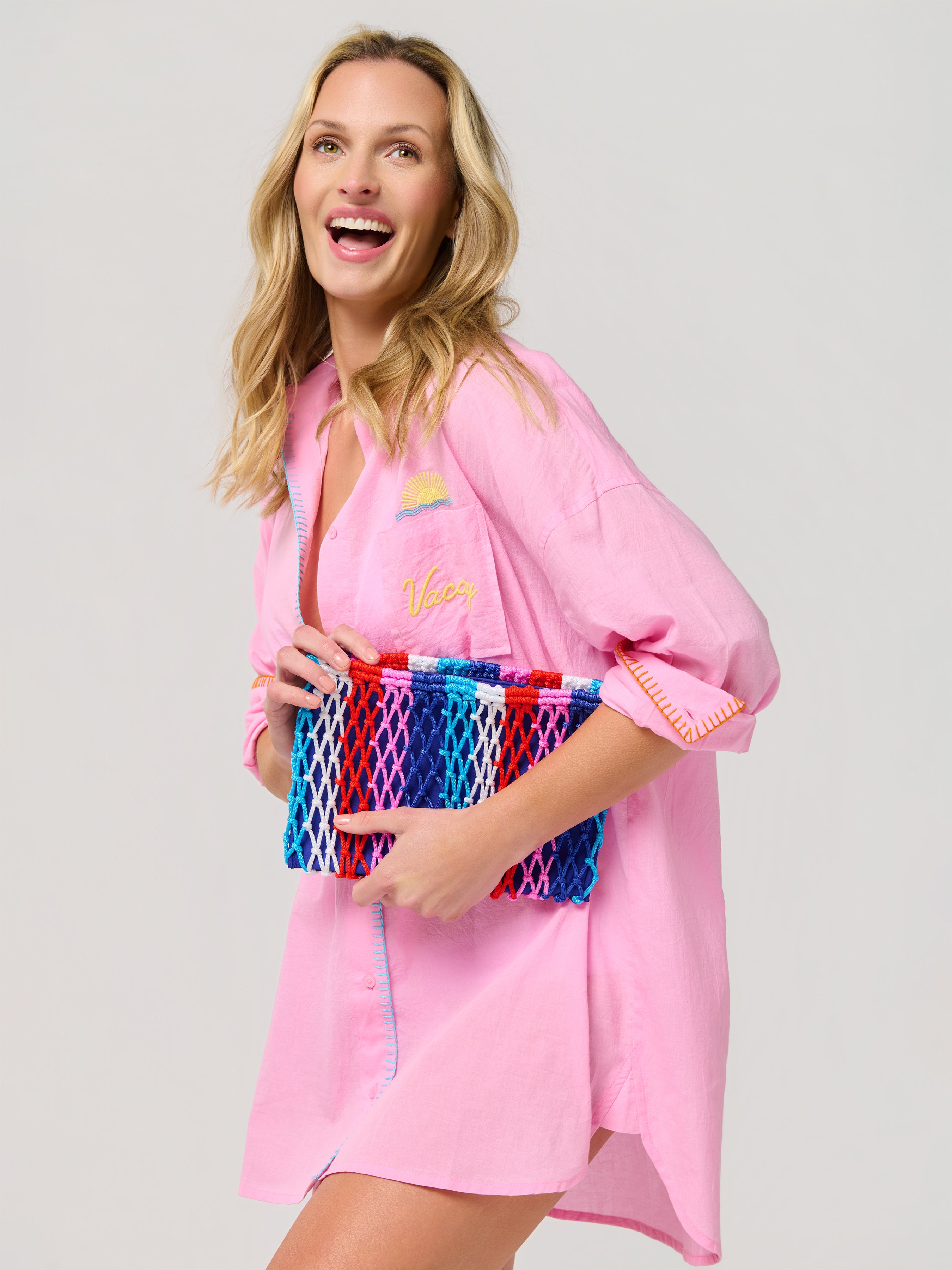 Shiraleah Braziliana Stripe Zip Pouch, Blue