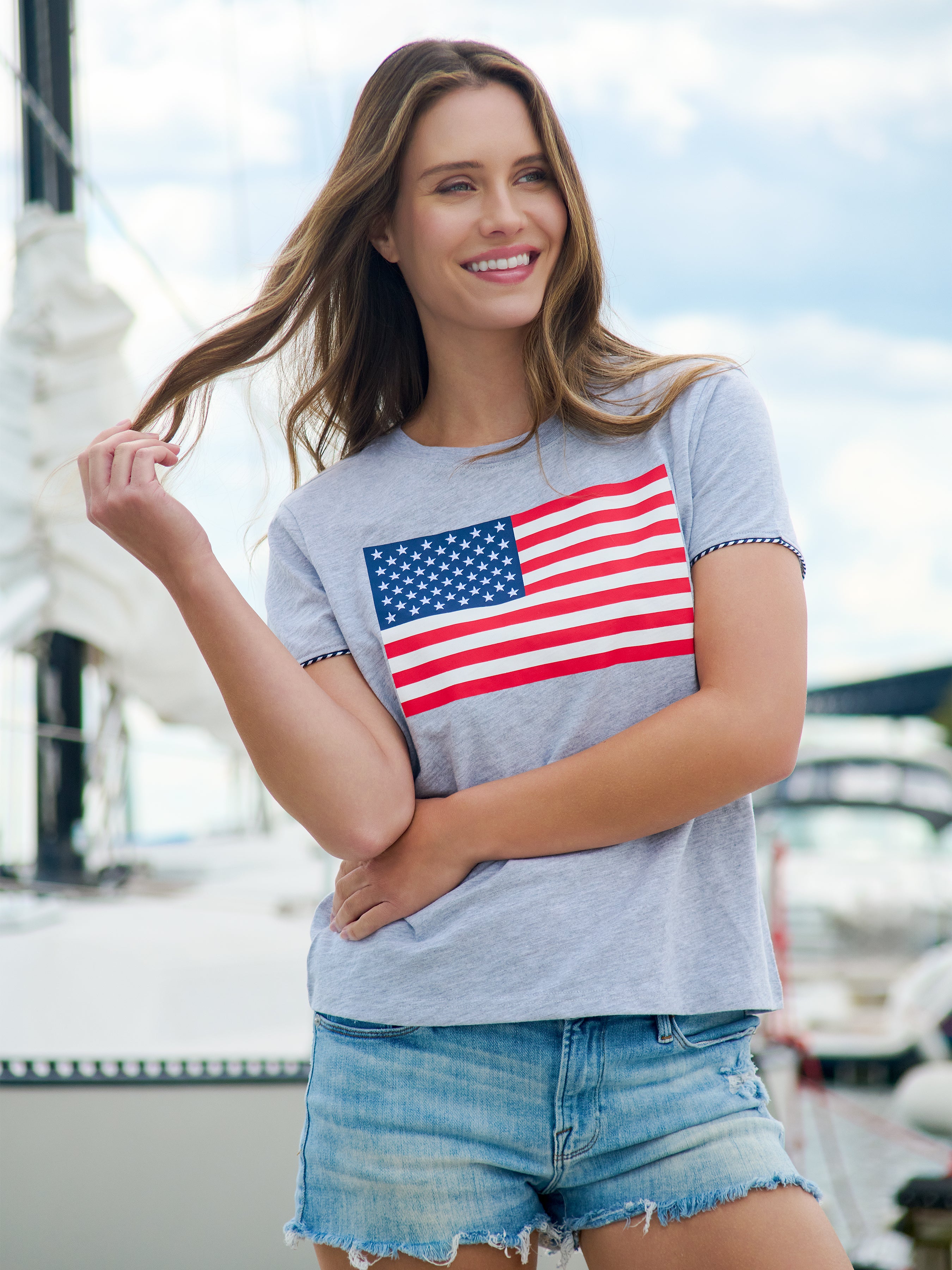 Shiraleah American Flag Relaxed Tee, Grey SMALL