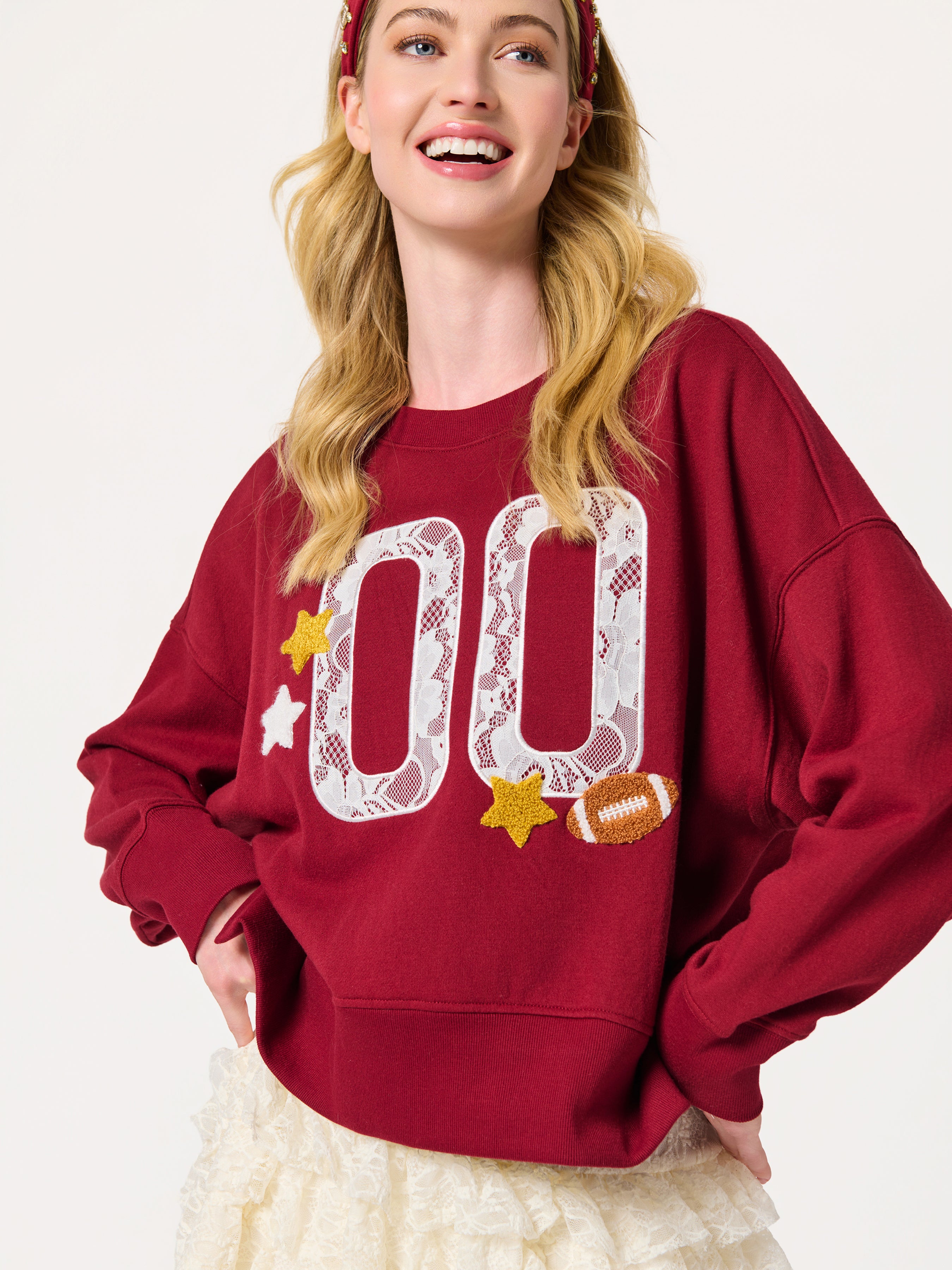 Shiraleah "00" Varsity Relaxed Sweatshirt MAROON / EXTRA SMALL