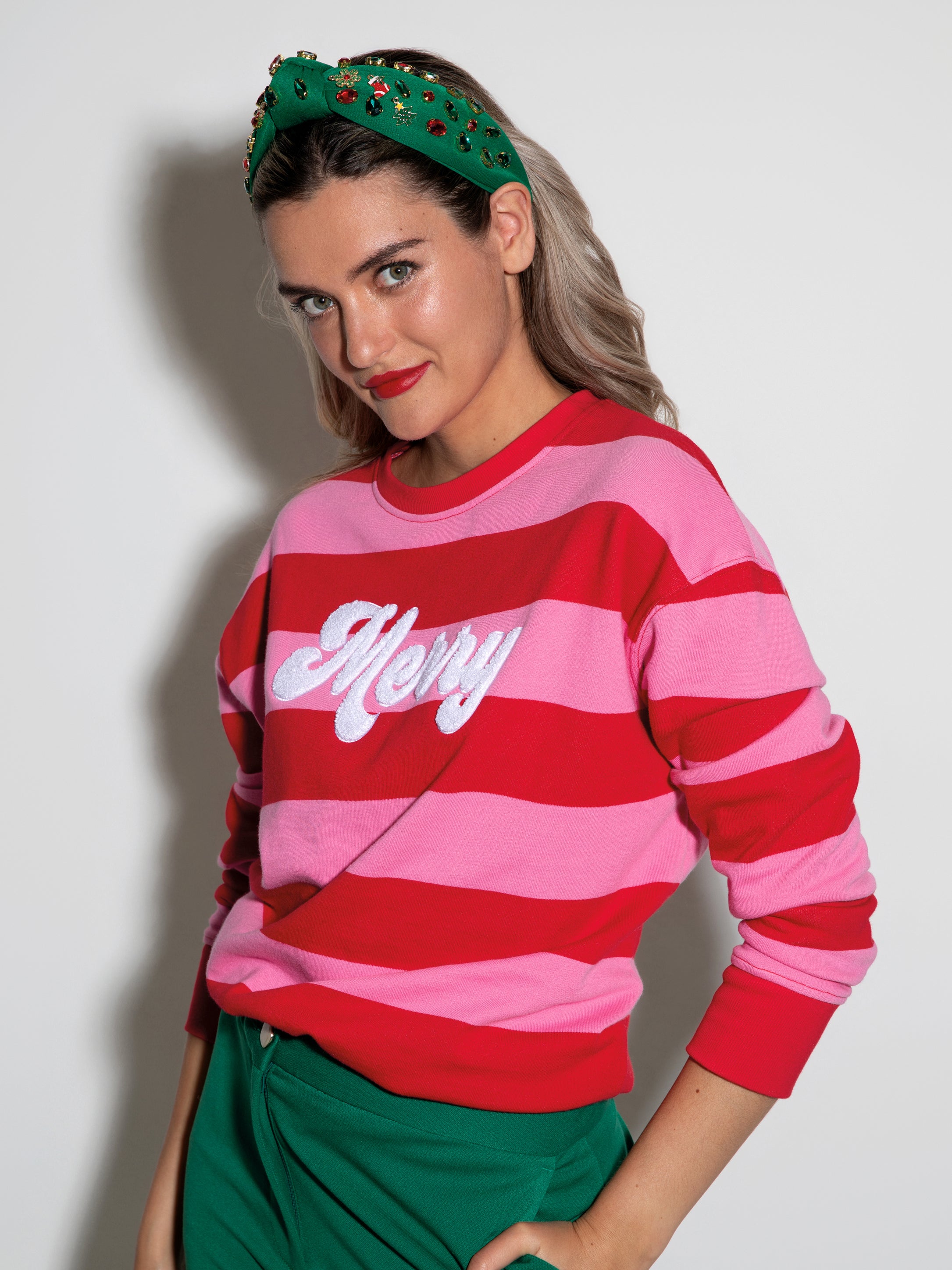 Shiraleah "Merry" Stripe Classic Sweatshirt, Pink