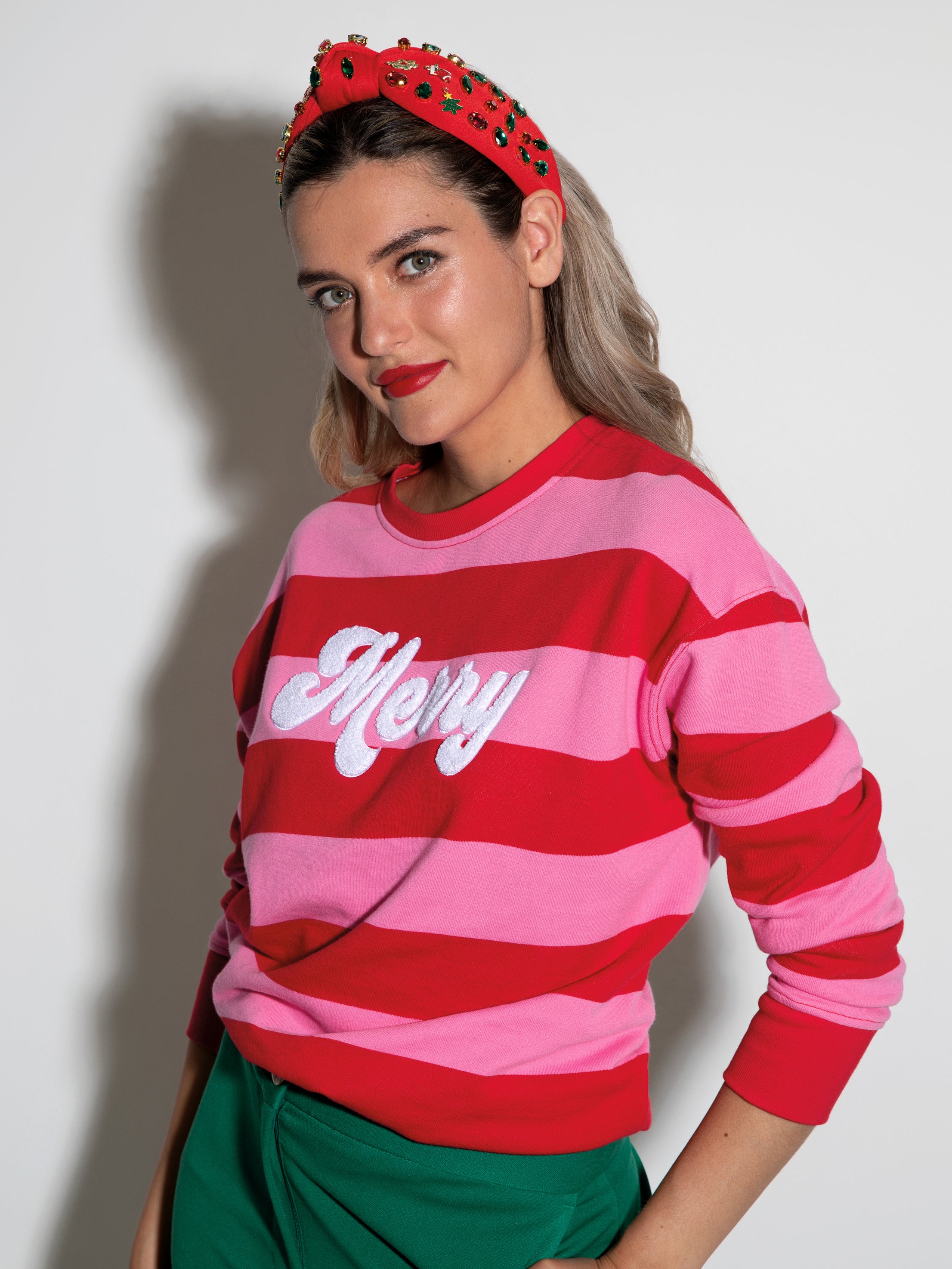 Shiraleah "Merry" Stripe Classic Sweatshirt, Pink