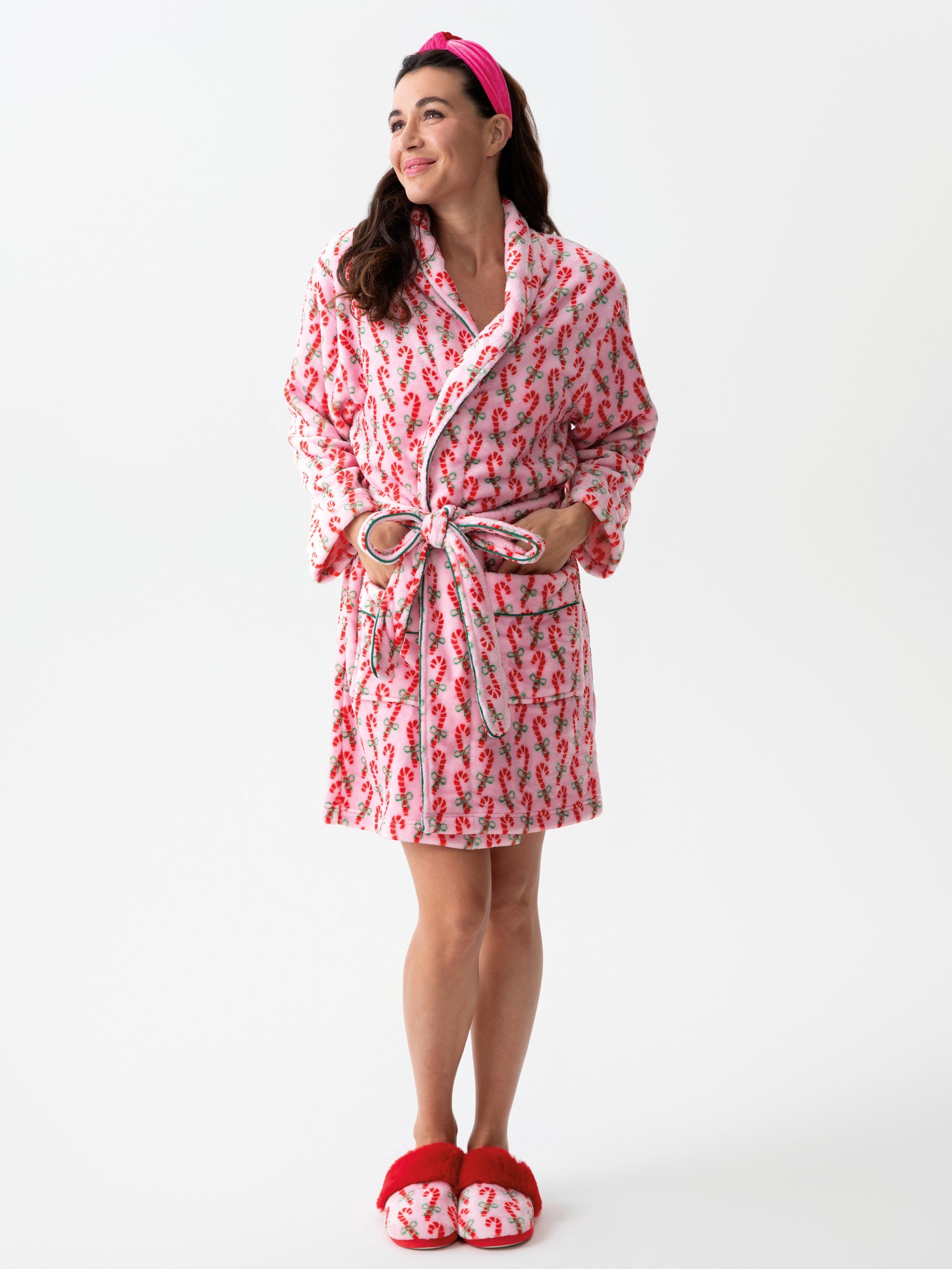 Shiraleah Felicity Candy Cane Robe + Slippers Bundle