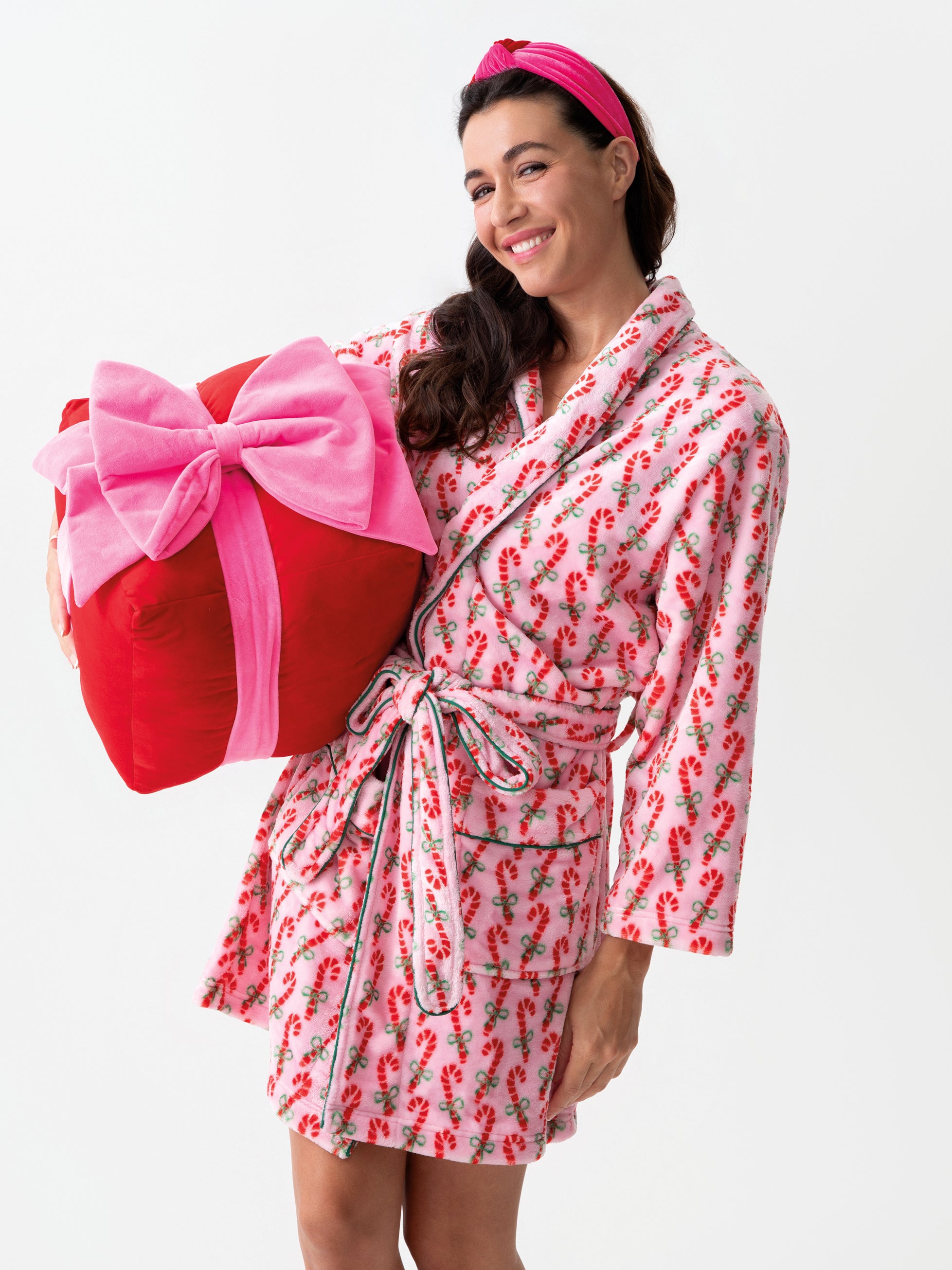 Shiraleah Felicity Candy Cane Robe + Slippers Bundle