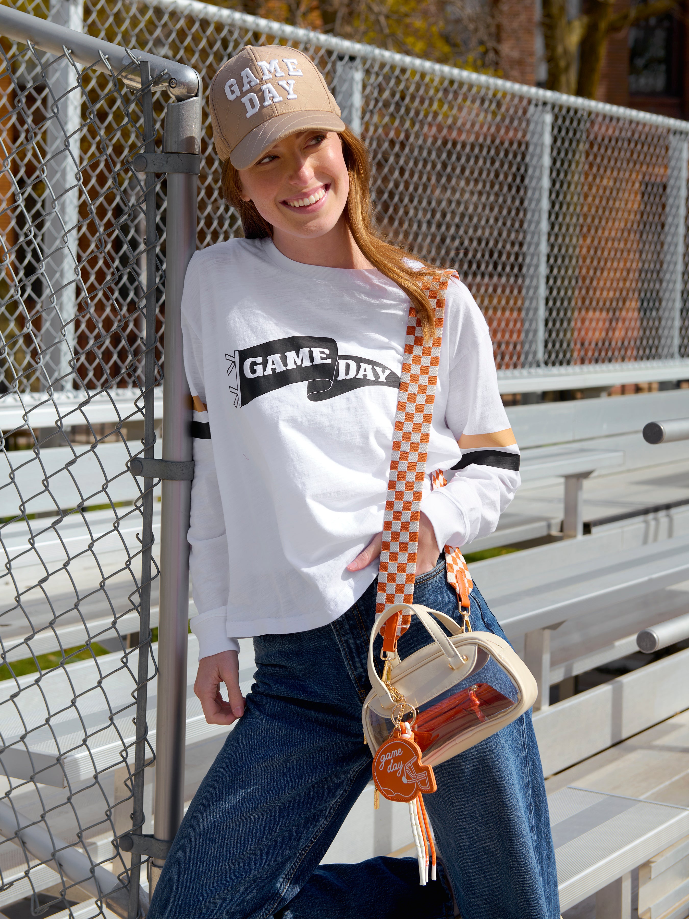 Shiraleah "Game Day" Long Sleeve Relaxed Tee WHITE