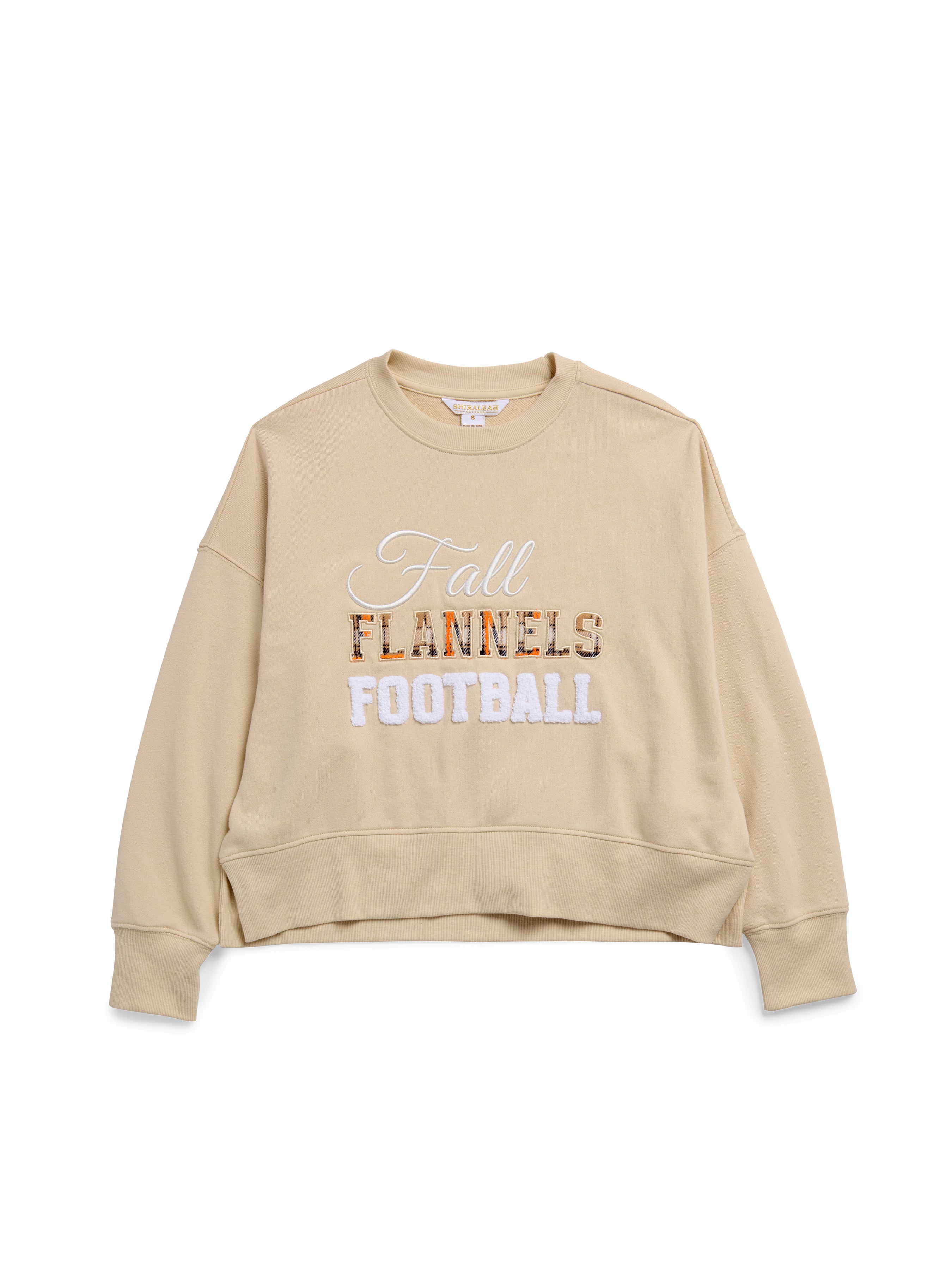 Shiraleah "Fall, Flannels, Football" Relaxed Sweatshirt TAN