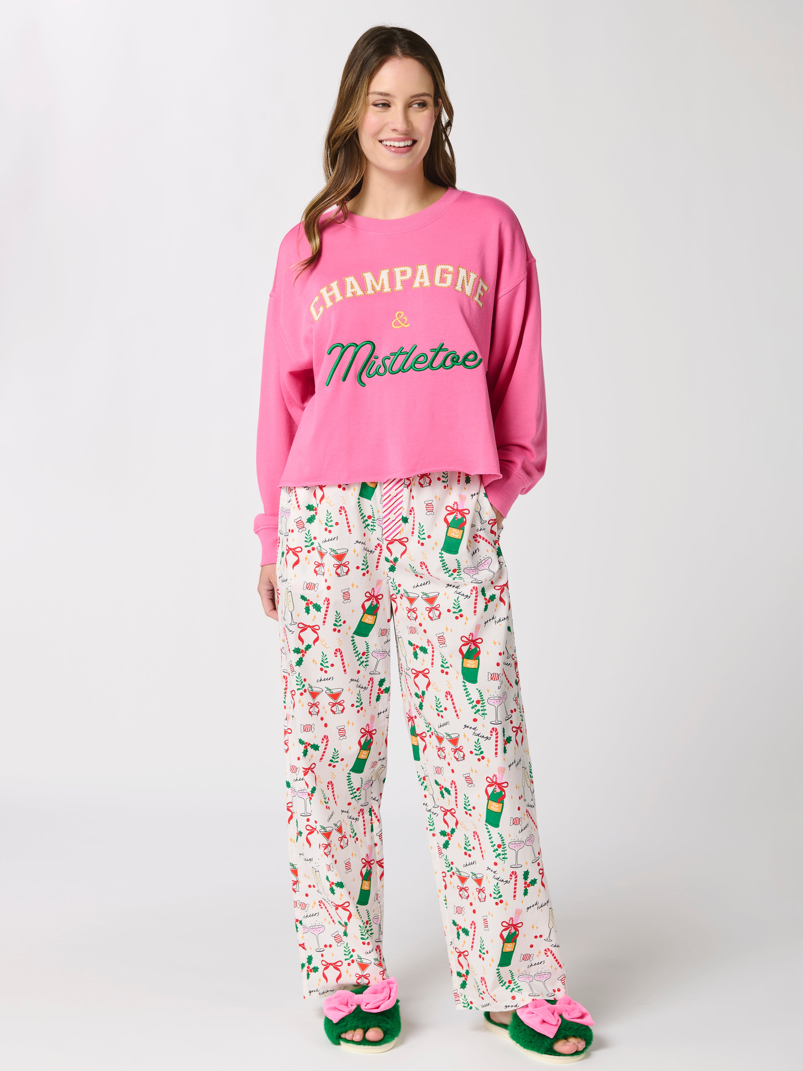 Shiraleah "Champagne & Mistletoe" Lounge Sweatshirt, Azalea