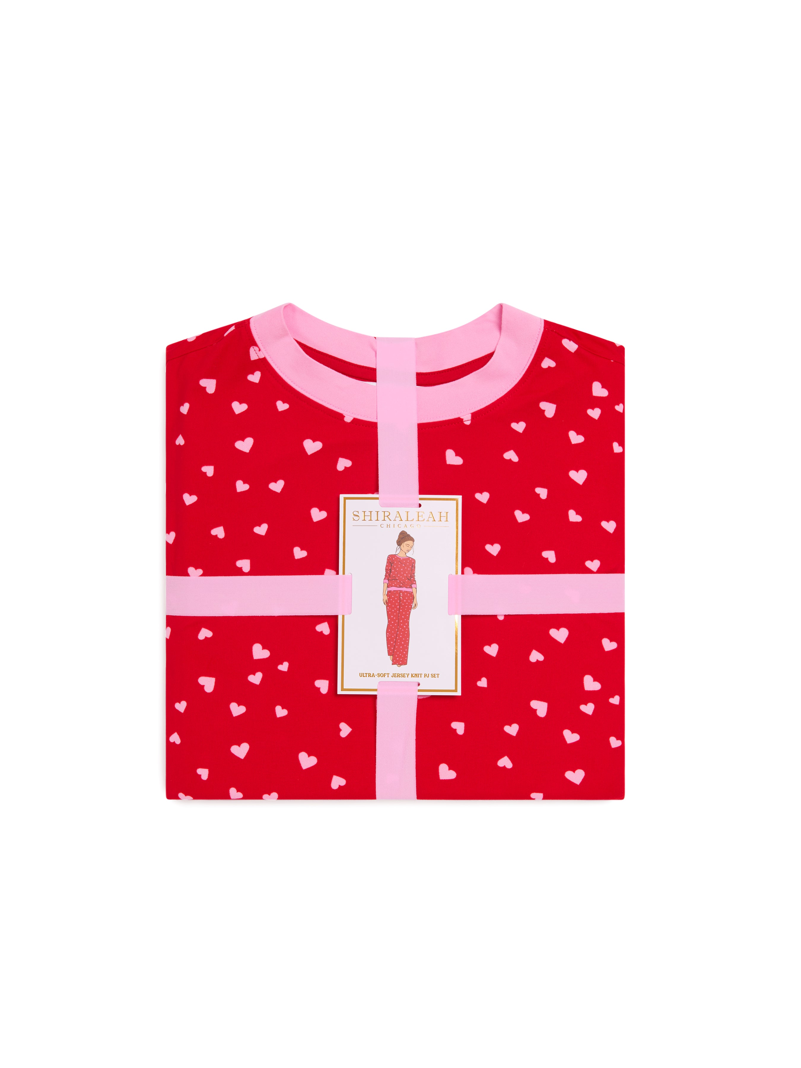 Shiraleah Mini Hearts Ultra-Soft Jersey Knit PJ Set, Red SMALL