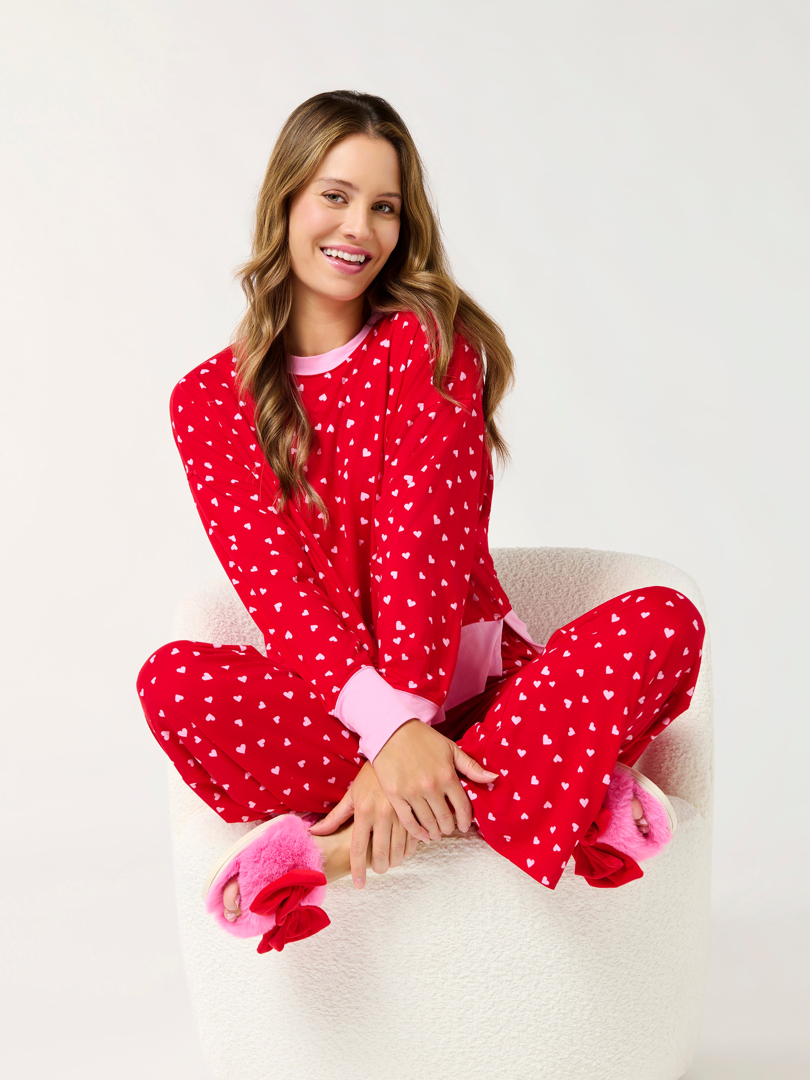 Shiraleah Mini Hearts Ultra-Soft Jersey Knit PJ Set, Red SMALL