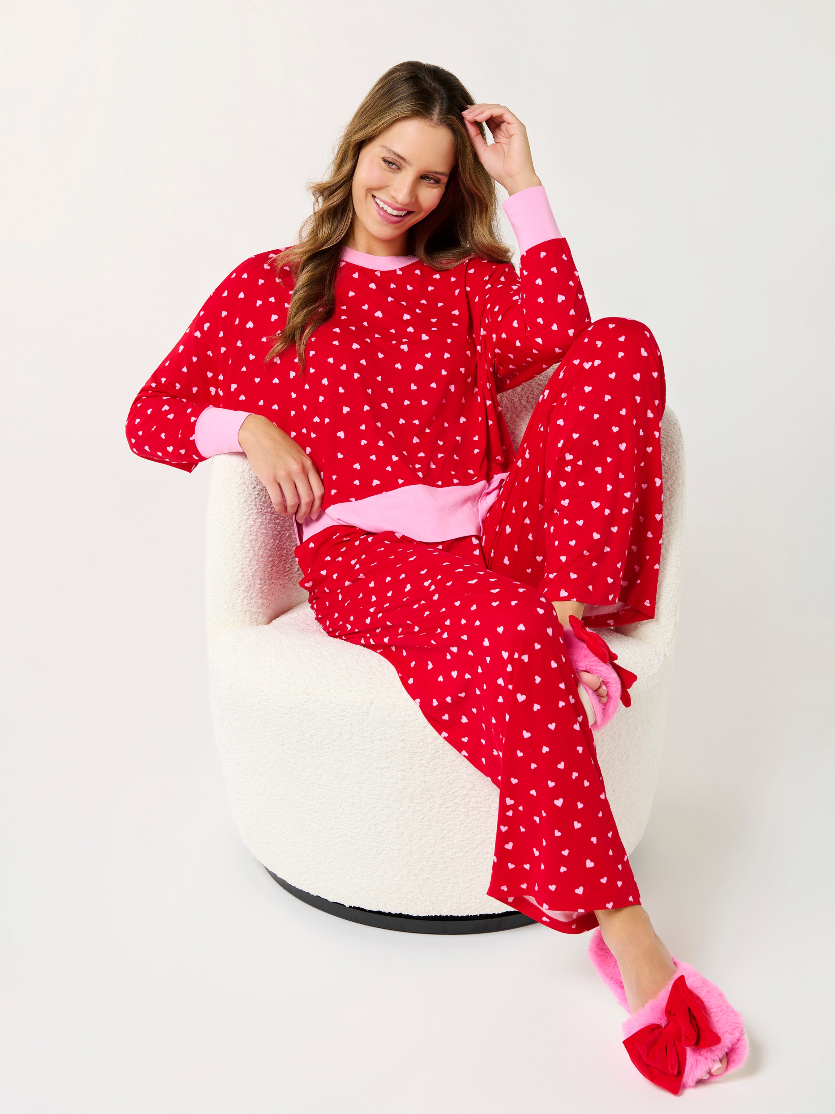 Shiraleah Mini Hearts Ultra-Soft Jersey Knit PJ Set, Red SMALL