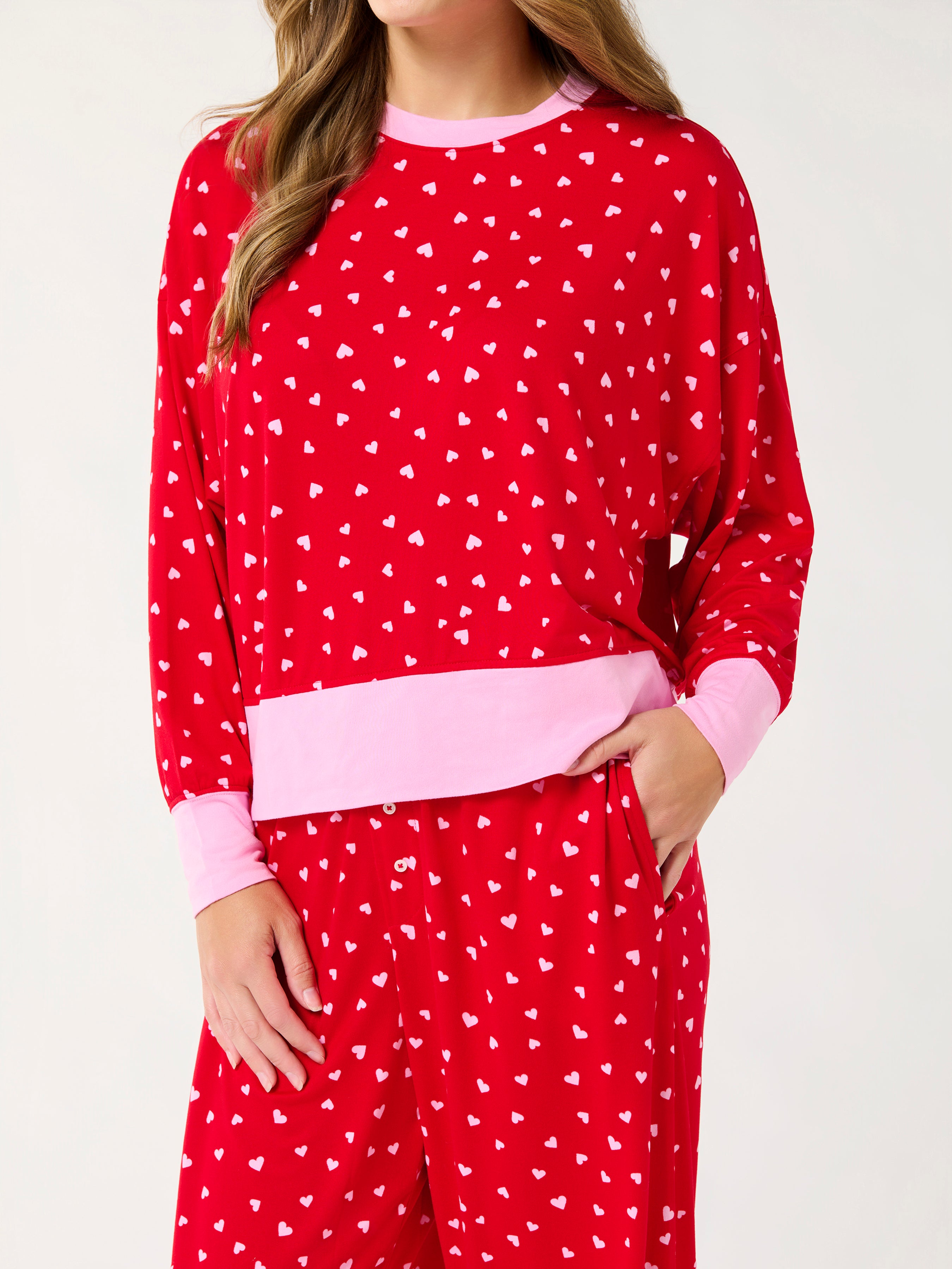 Shiraleah Mini Hearts Ultra-Soft Jersey Knit PJ Set, Red SMALL