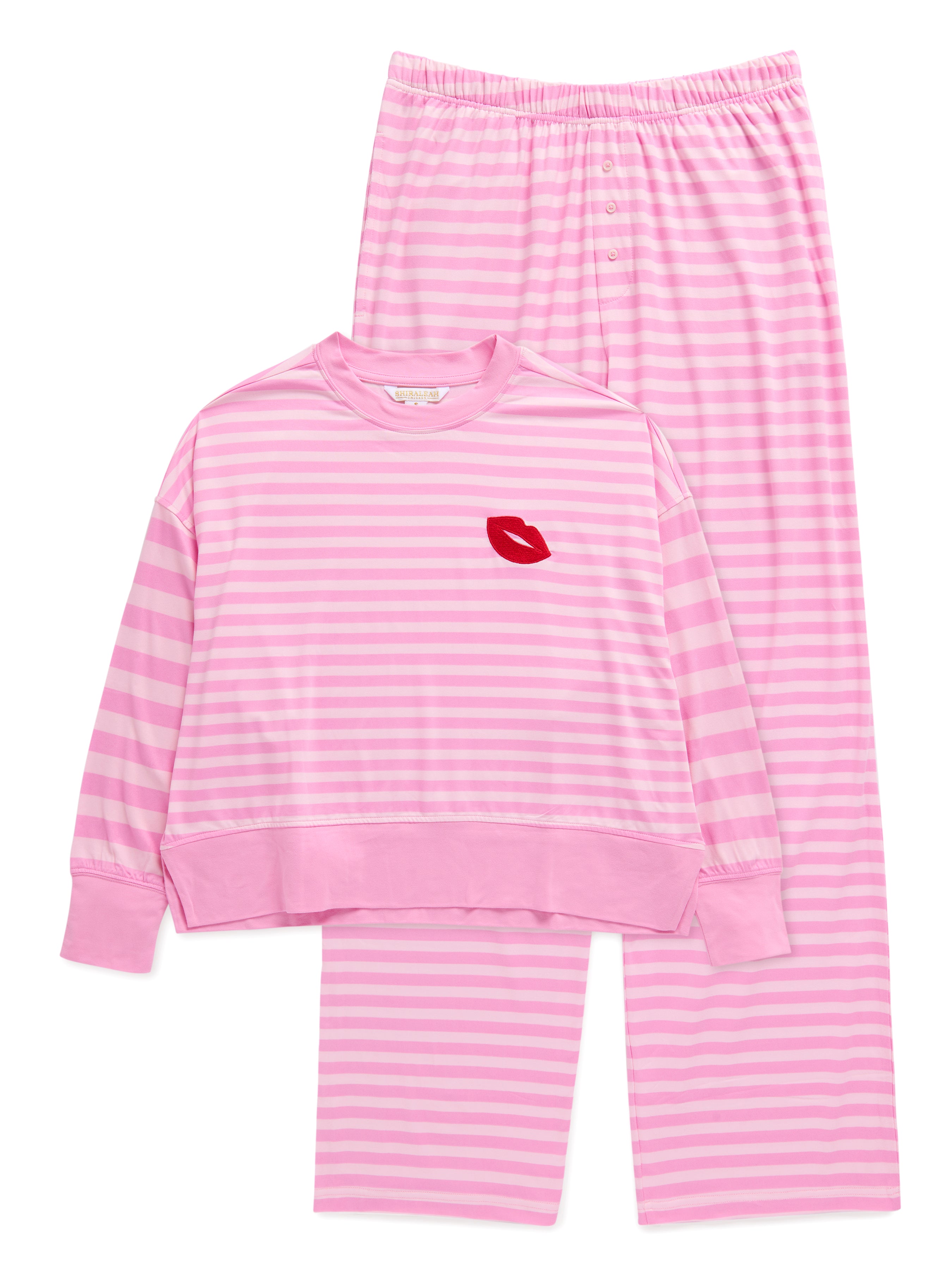 Shiraleah Stripe Ultra-Soft Jersey Knit PJ Set, Pink SMALL