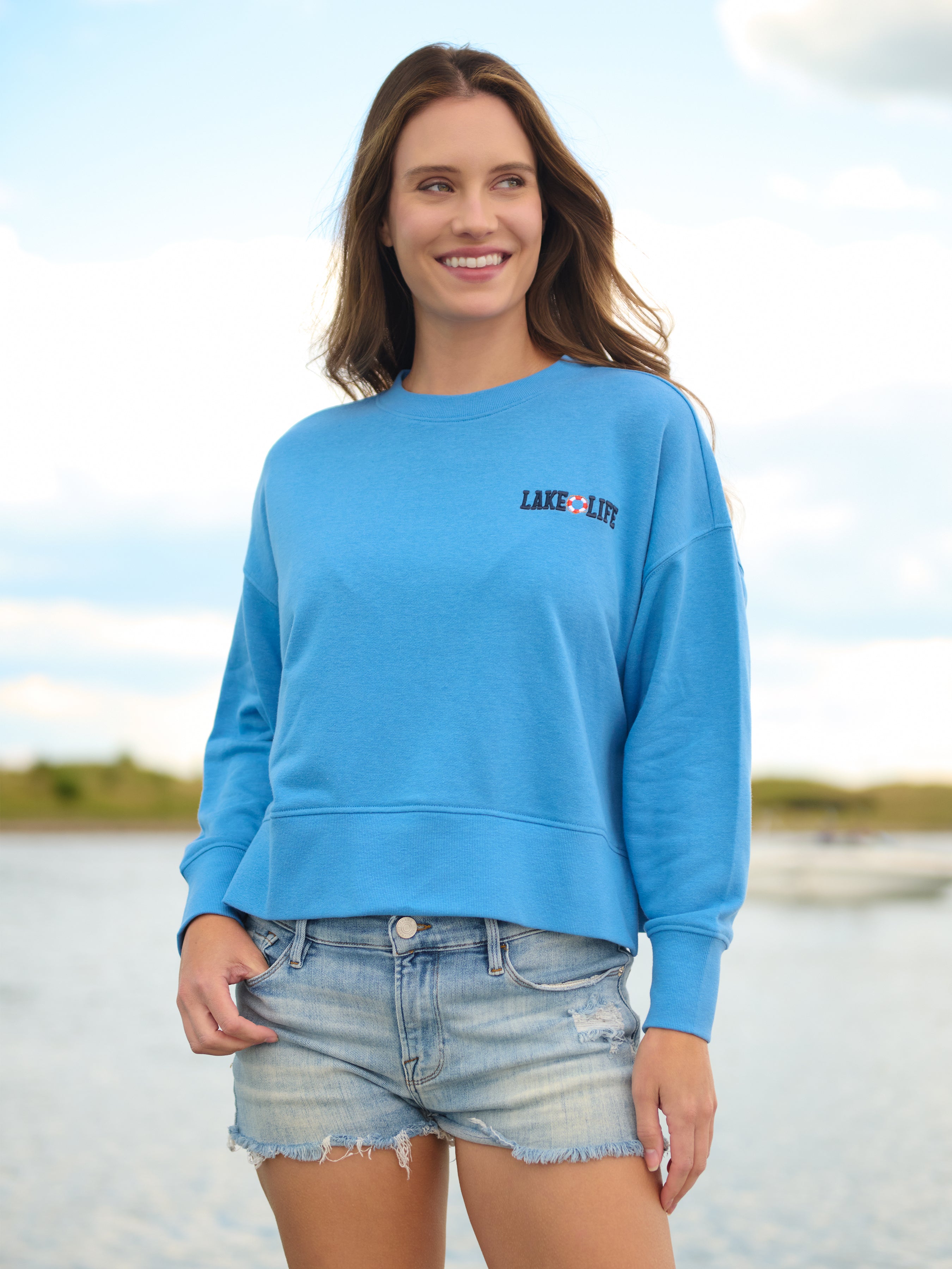 Shiraleah "Boat Docks and Flip Flops" Relaxed Sweatshirt, Blue SMALL