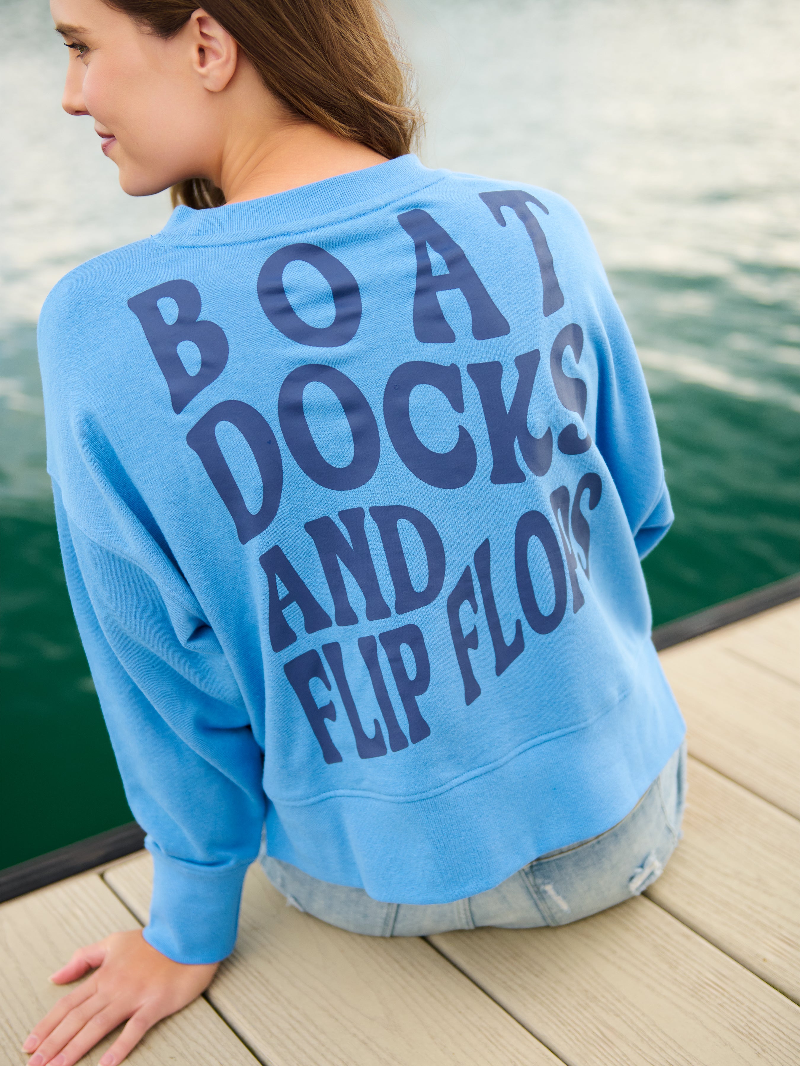 Shiraleah "Boat Docks and Flip Flops" Relaxed Sweatshirt, Blue SMALL