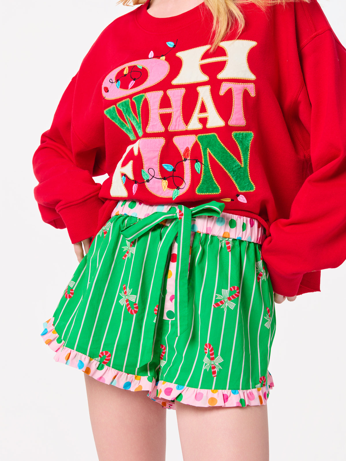 Shiraleah "Oh What Fun" Lounge Sweatshirt + Candy Cane Boxer Short Bundle