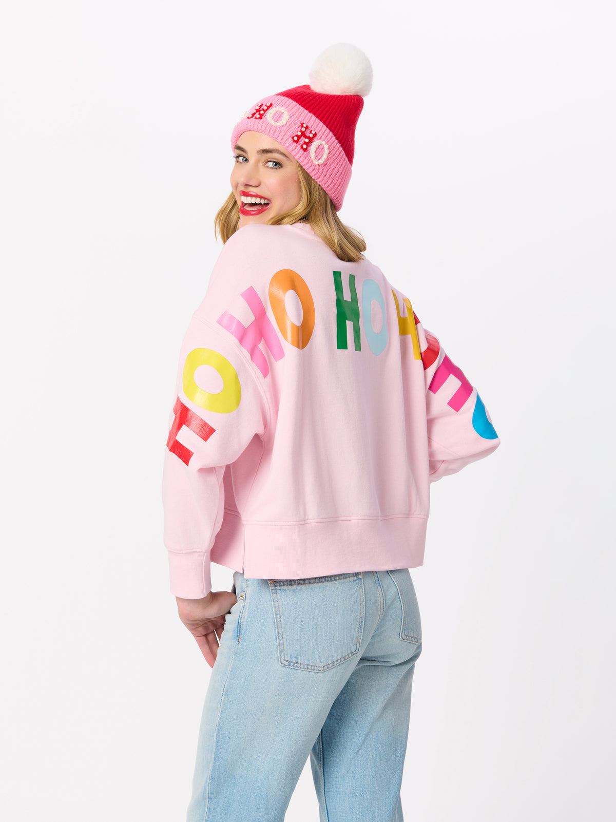 Shiraleah Santa/"Ho Ho Ho" Relaxed Sweatshirt BLUSH / EXTRA SMALL