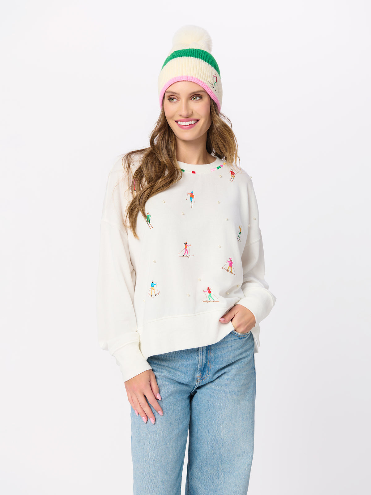 Shiraleah Skiers With Pearls Relaxed Sweatshirt IVORY / EXTRA SMALL