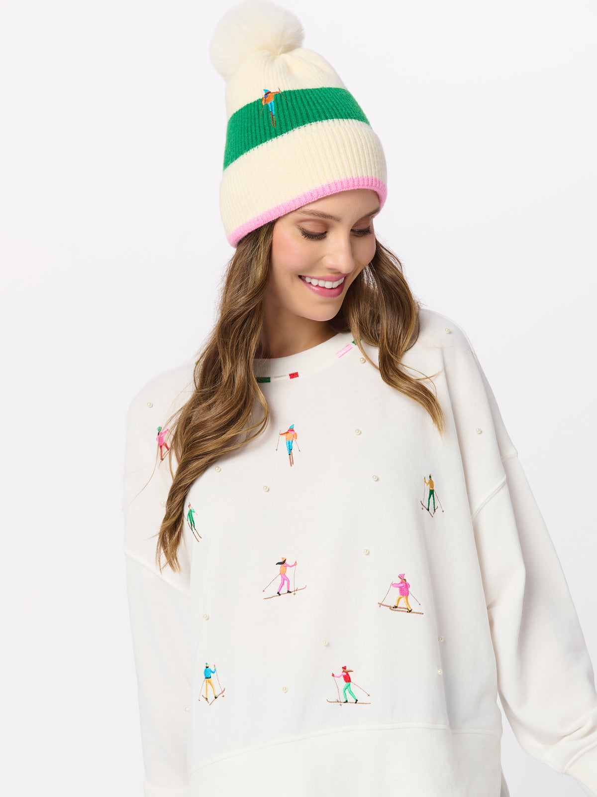 Shiraleah Skiers With Pearls Relaxed Sweatshirt IVORY / EXTRA SMALL